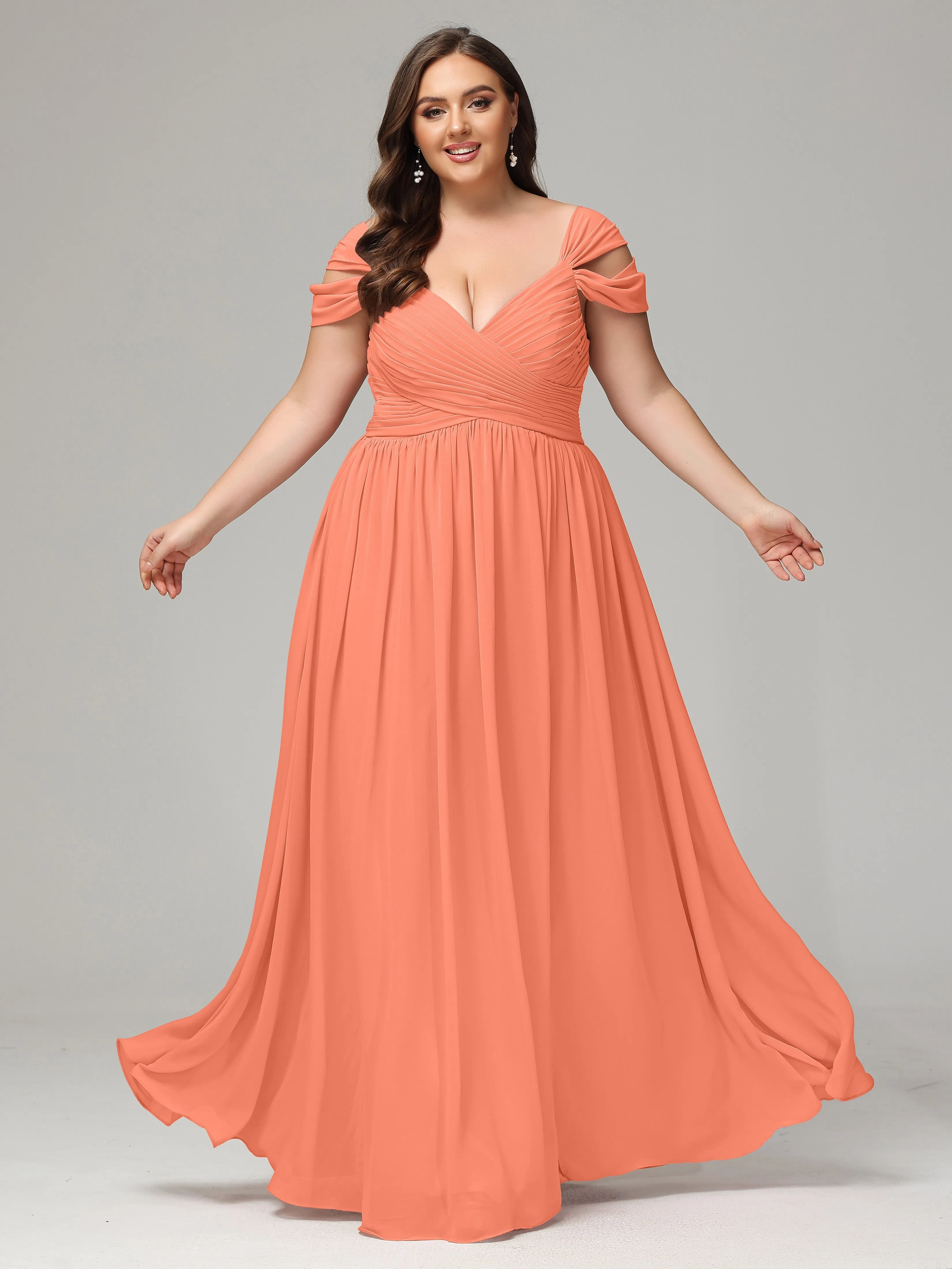 Cap Sleeves Chiffon Plus Size Bridesmaid Dresses With Split