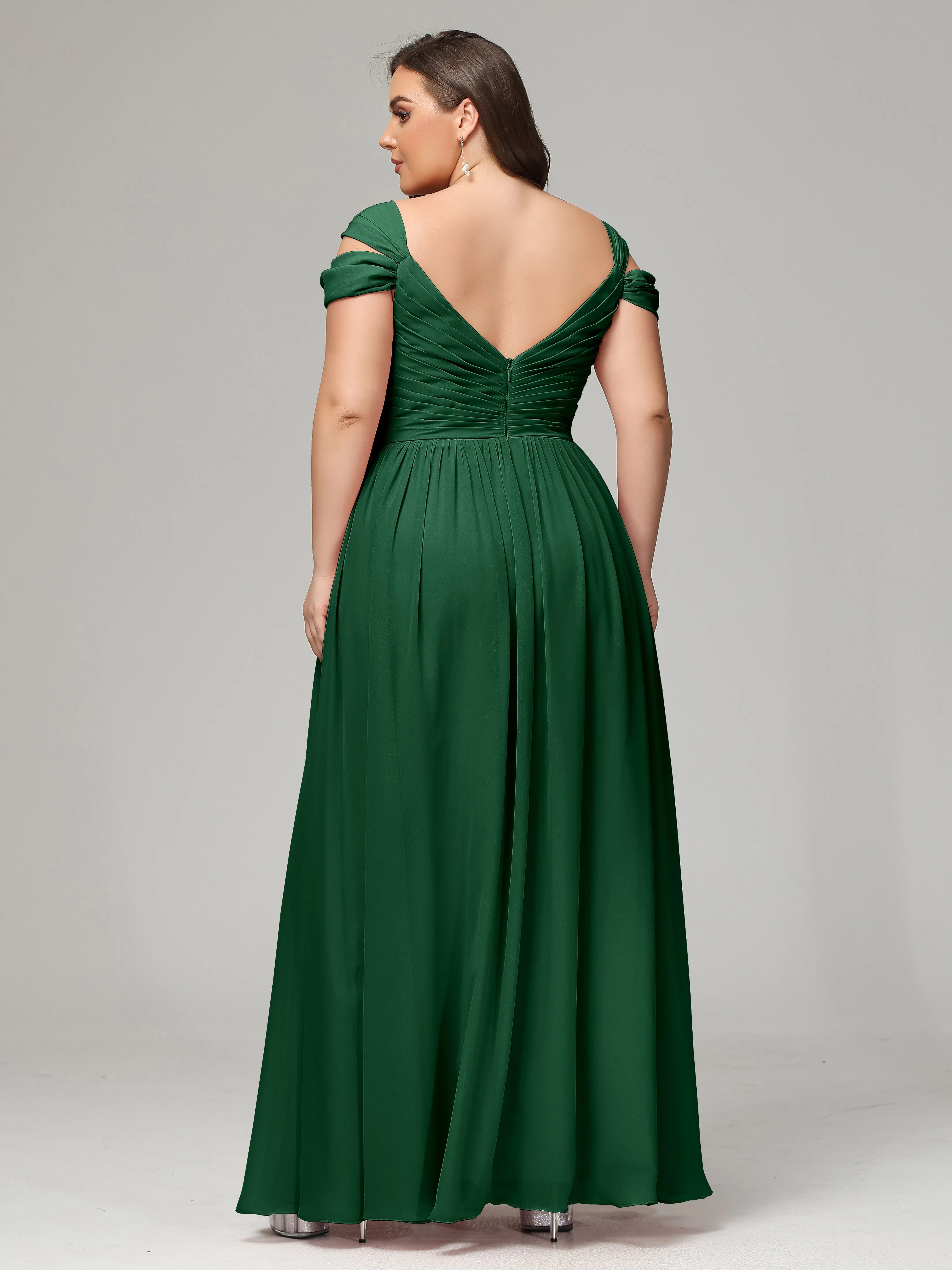 Cap Sleeves Chiffon Plus Size Bridesmaid Dresses With Split
