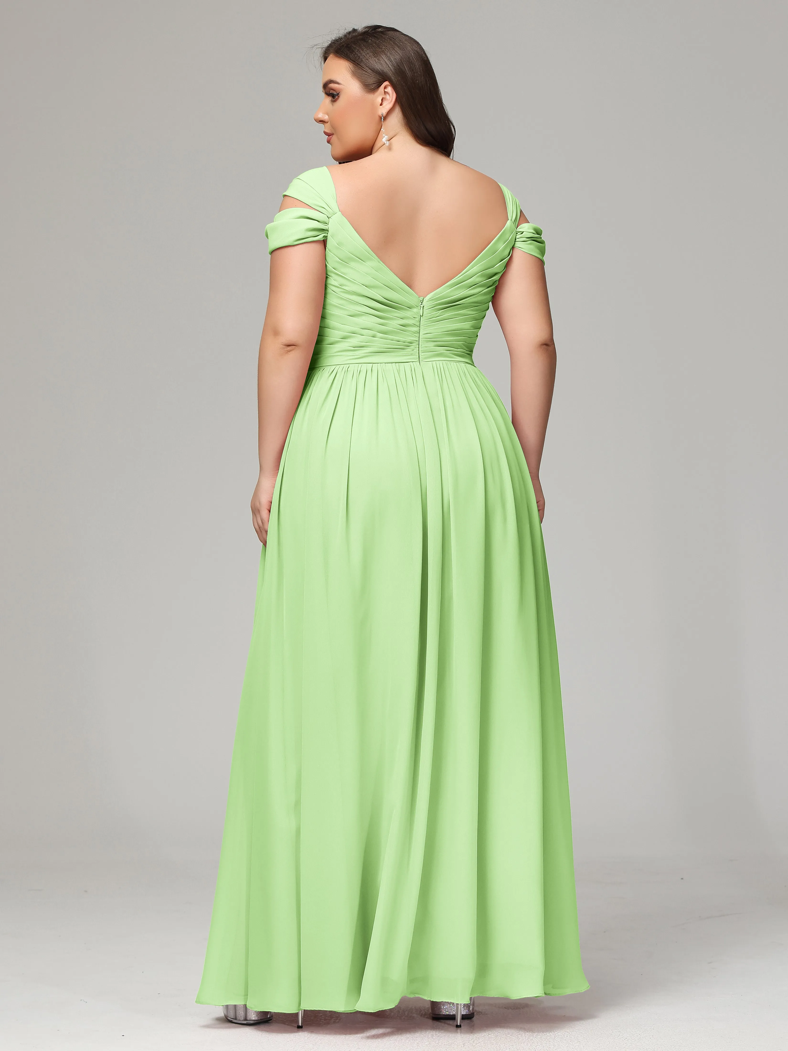 Cap Sleeves Chiffon Plus Size Bridesmaid Dresses With Split
