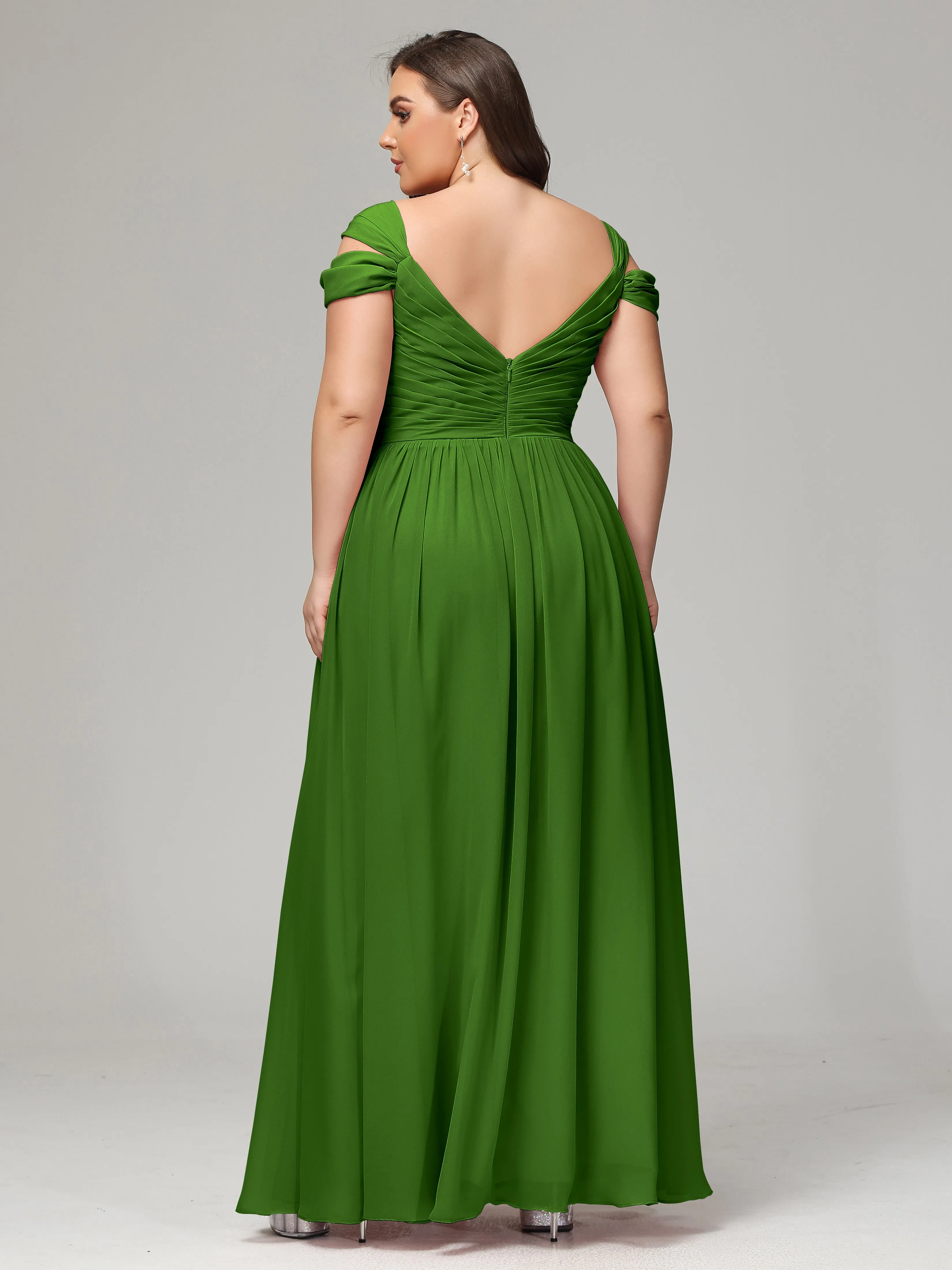 Cap Sleeves Chiffon Plus Size Bridesmaid Dresses With Split
