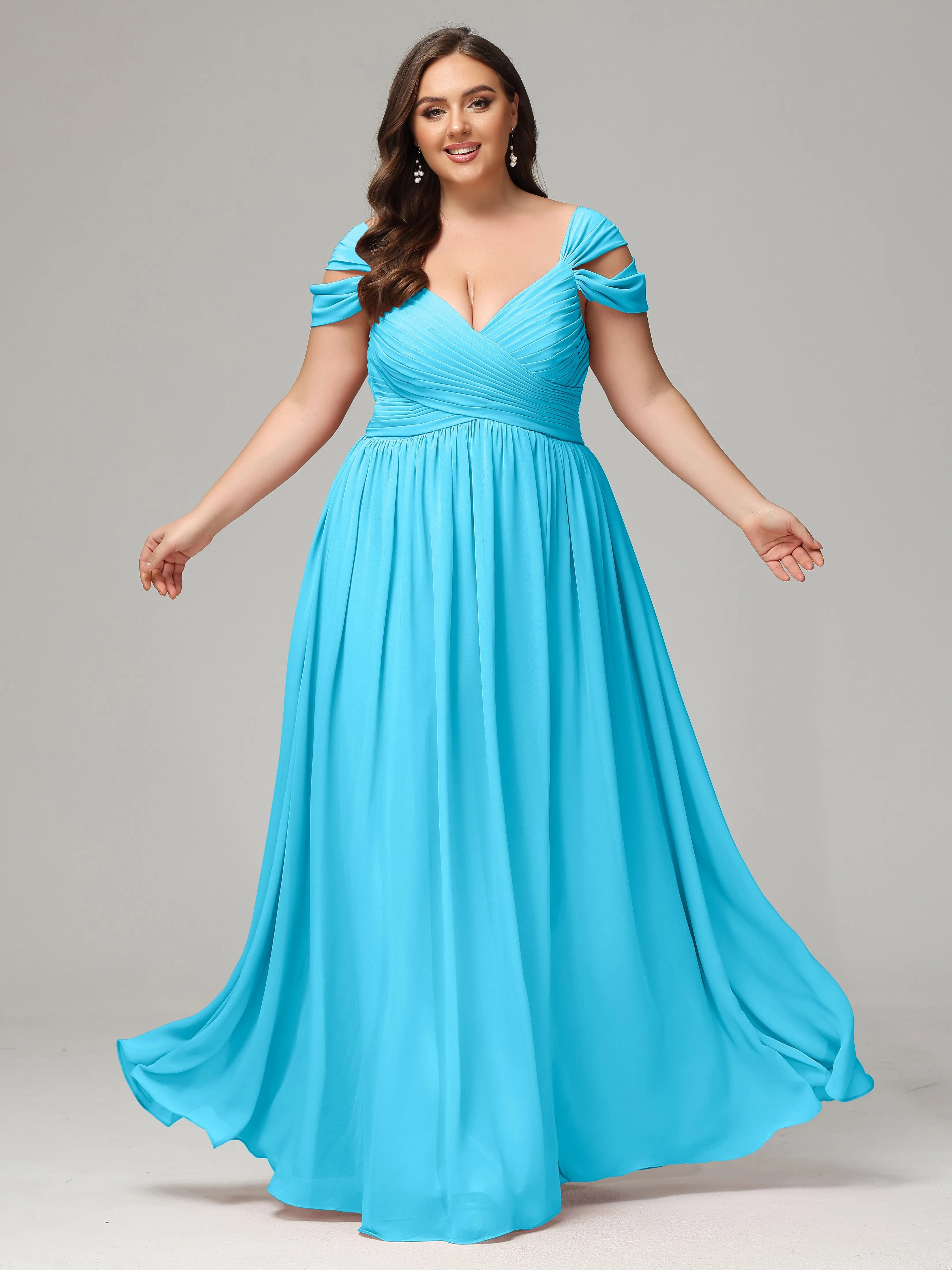 Cap Sleeves Chiffon Plus Size Bridesmaid Dresses With Split