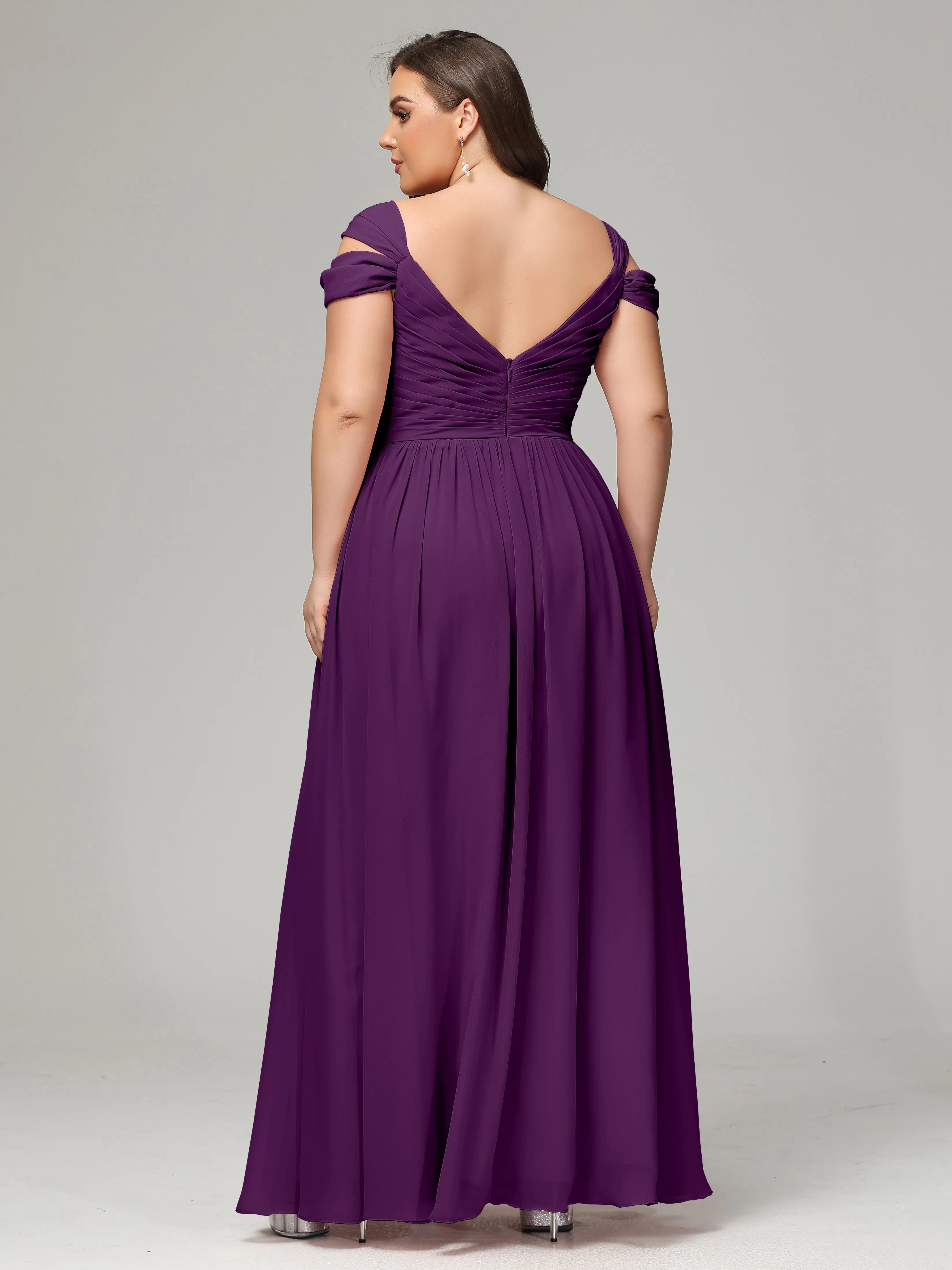 Cap Sleeves Chiffon Plus Size Bridesmaid Dresses With Split