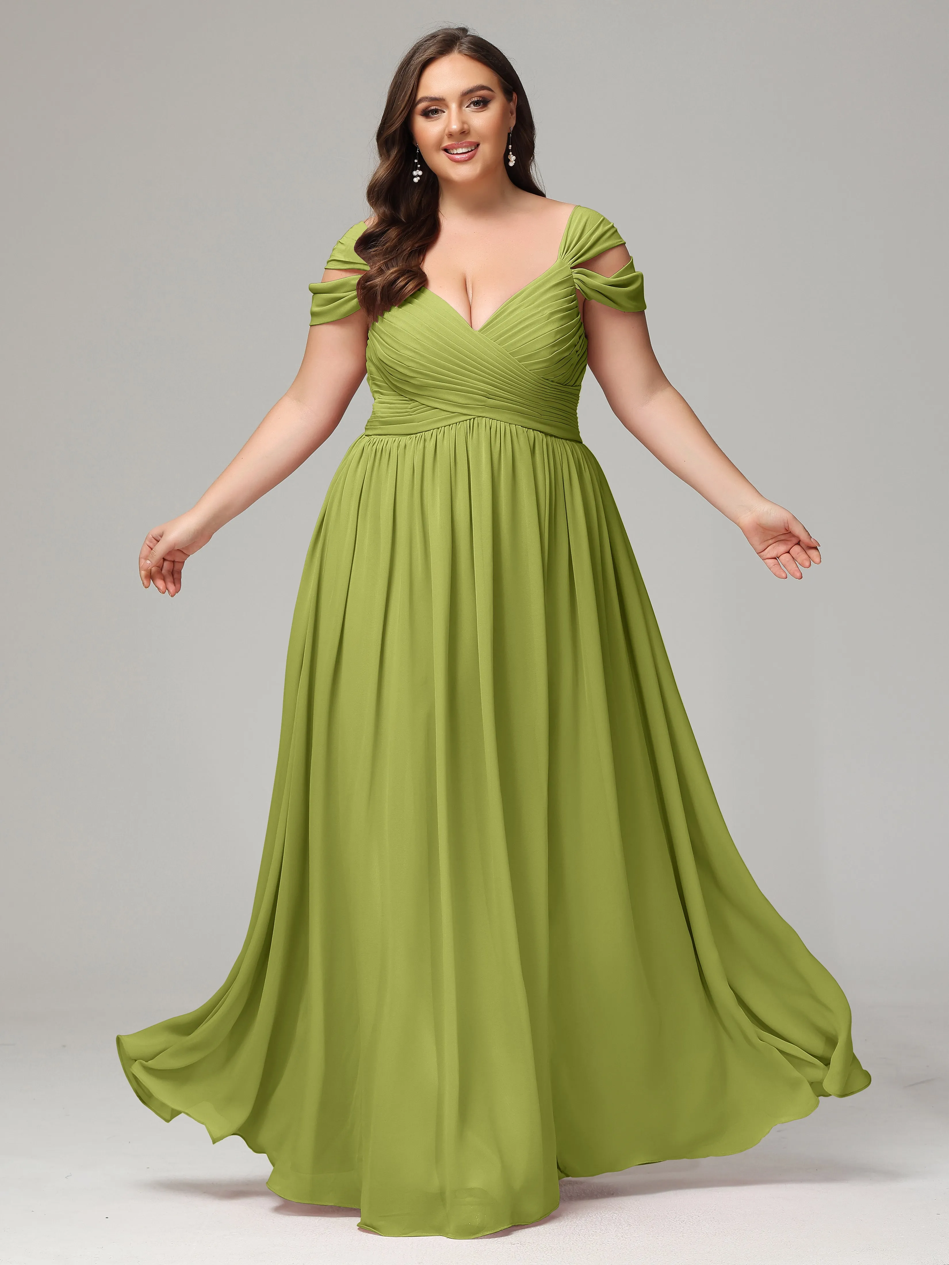 Cap Sleeves Chiffon Plus Size Bridesmaid Dresses With Split