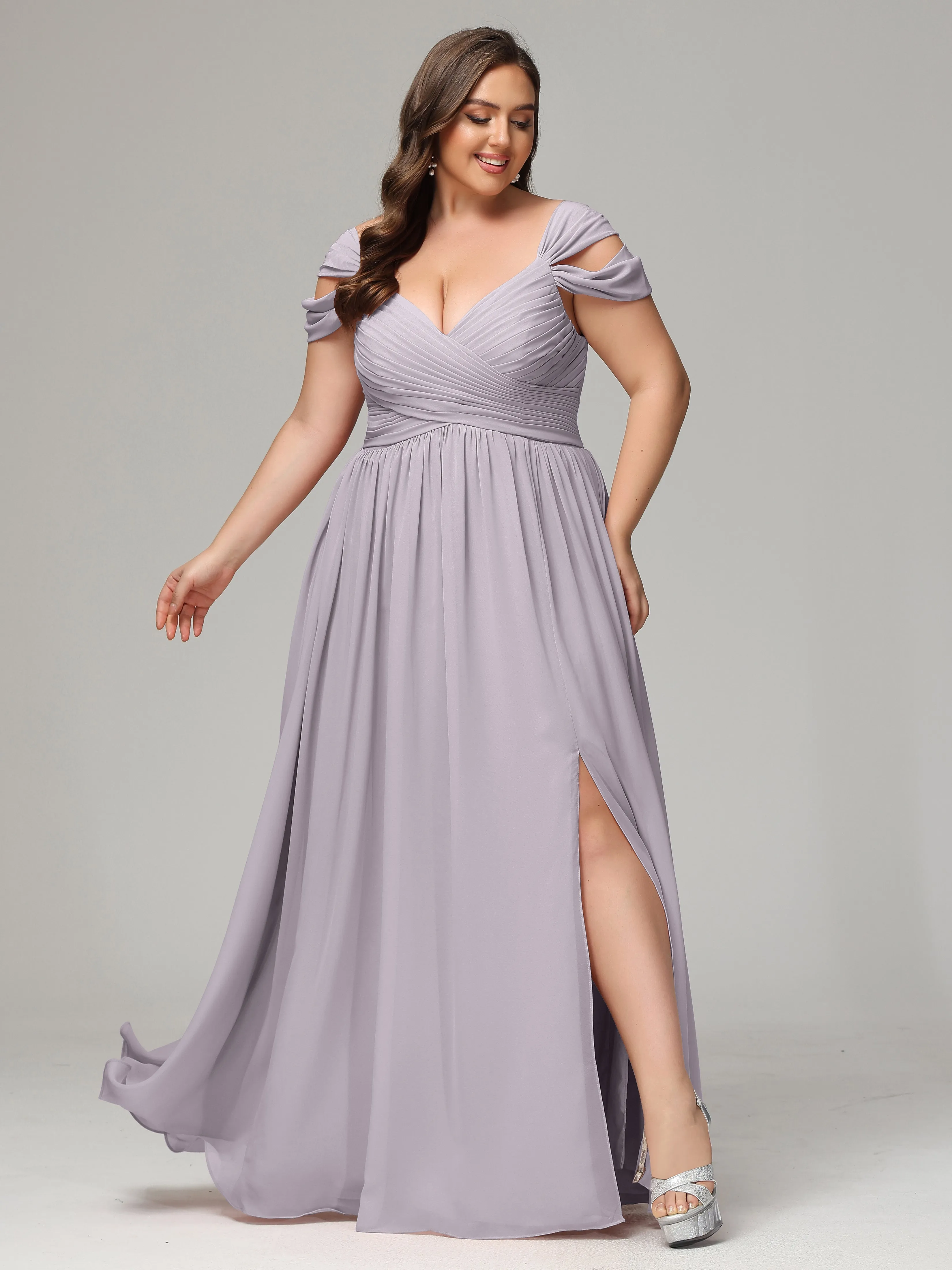Cap Sleeves Chiffon Plus Size Bridesmaid Dresses With Split