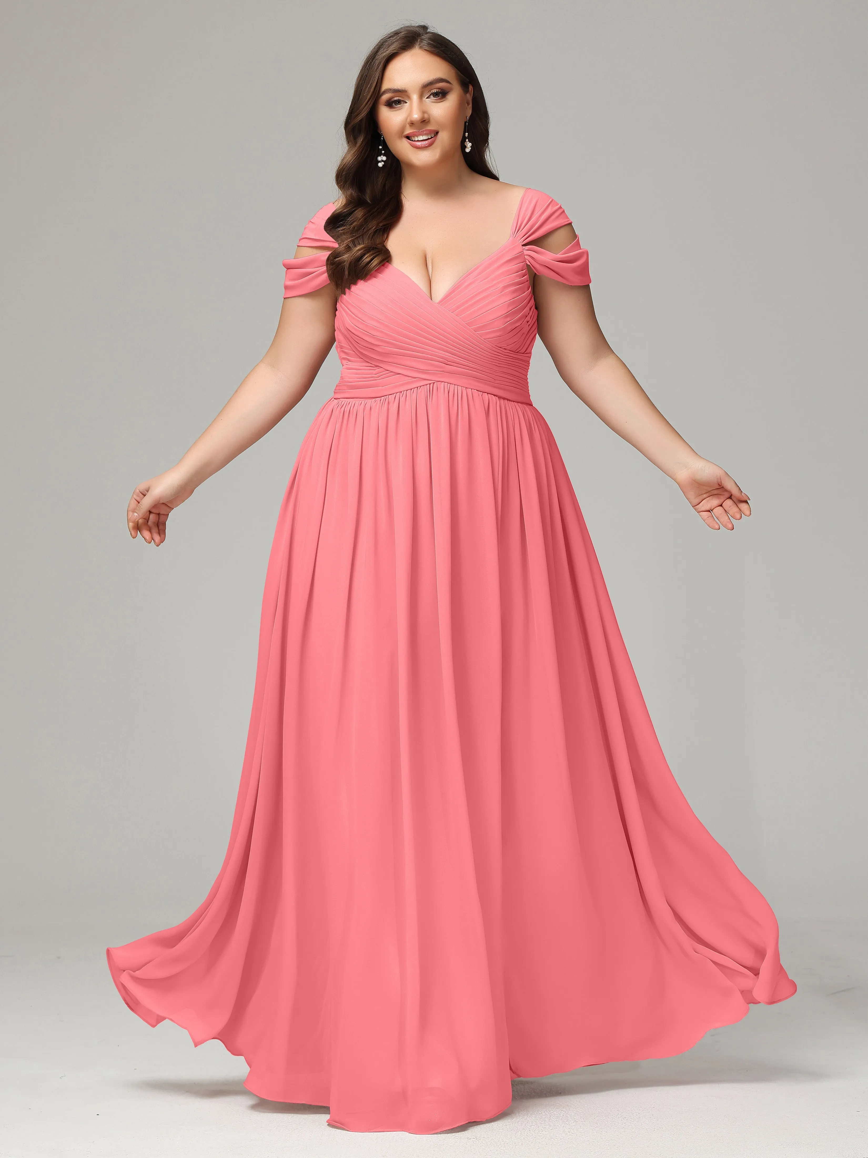 Cap Sleeves Chiffon Plus Size Bridesmaid Dresses With Split