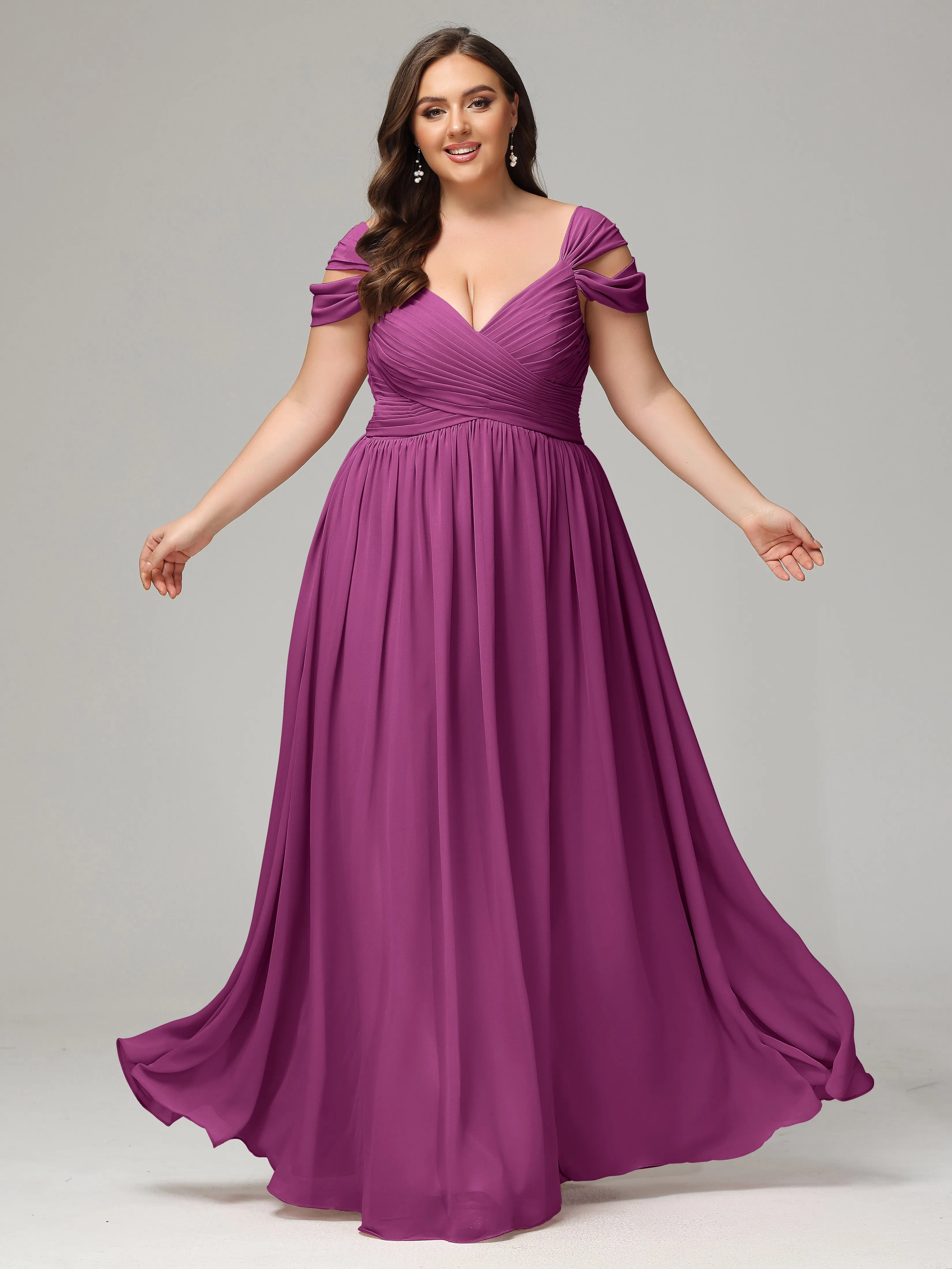 Cap Sleeves Chiffon Plus Size Bridesmaid Dresses With Split