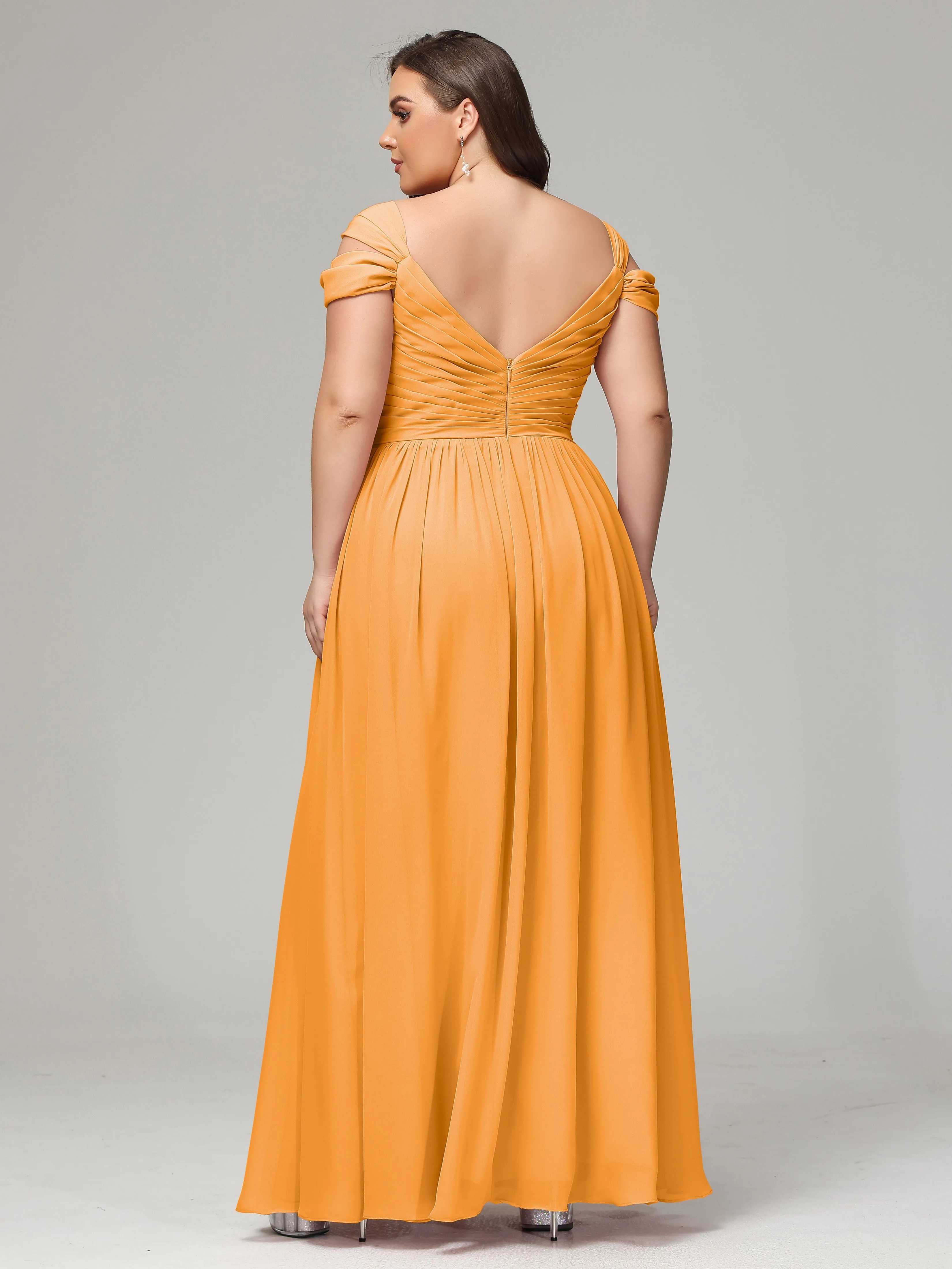Cap Sleeves Chiffon Plus Size Bridesmaid Dresses With Split