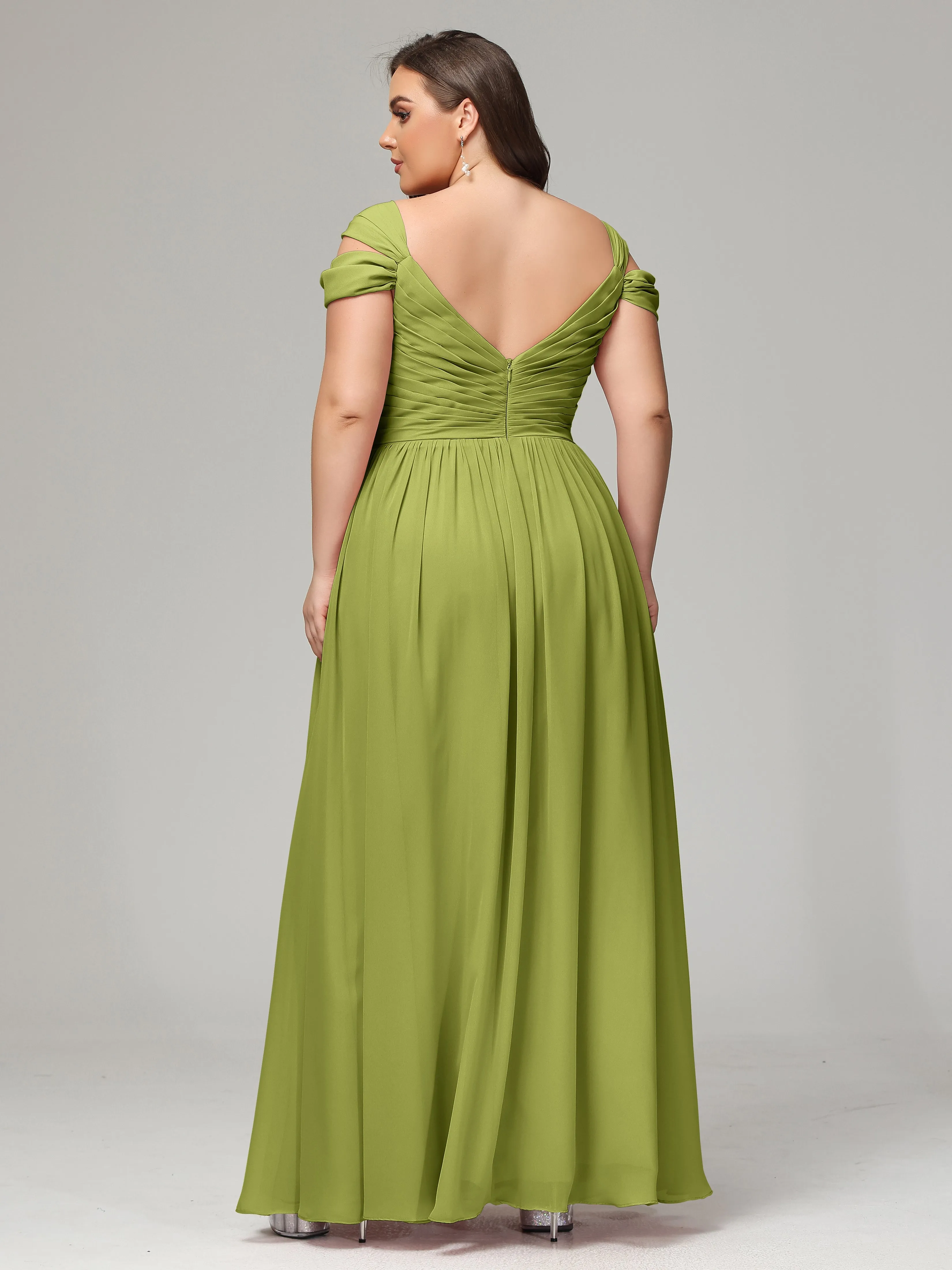 Cap Sleeves Chiffon Plus Size Bridesmaid Dresses With Split