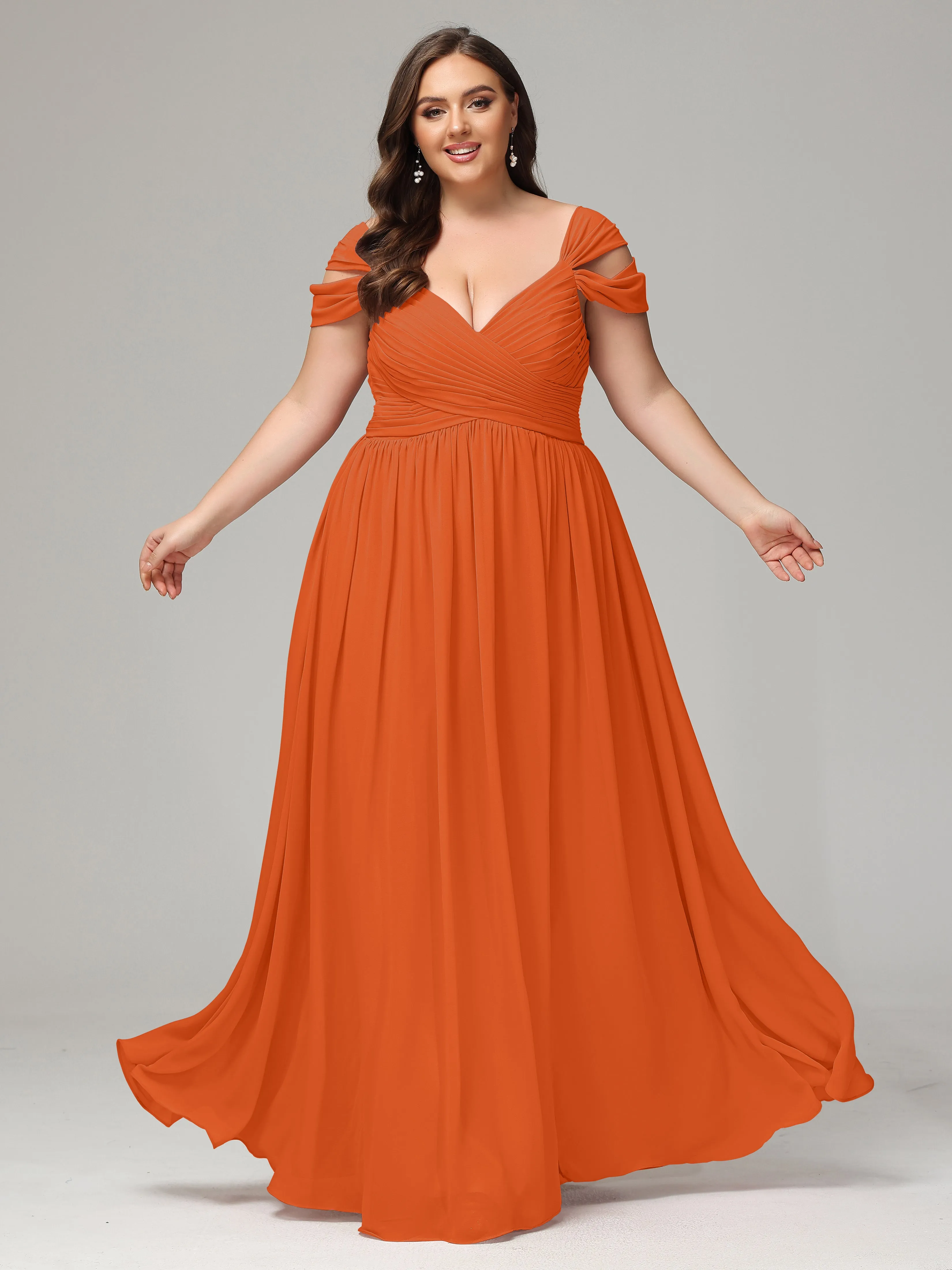 Cap Sleeves Chiffon Plus Size Bridesmaid Dresses With Split