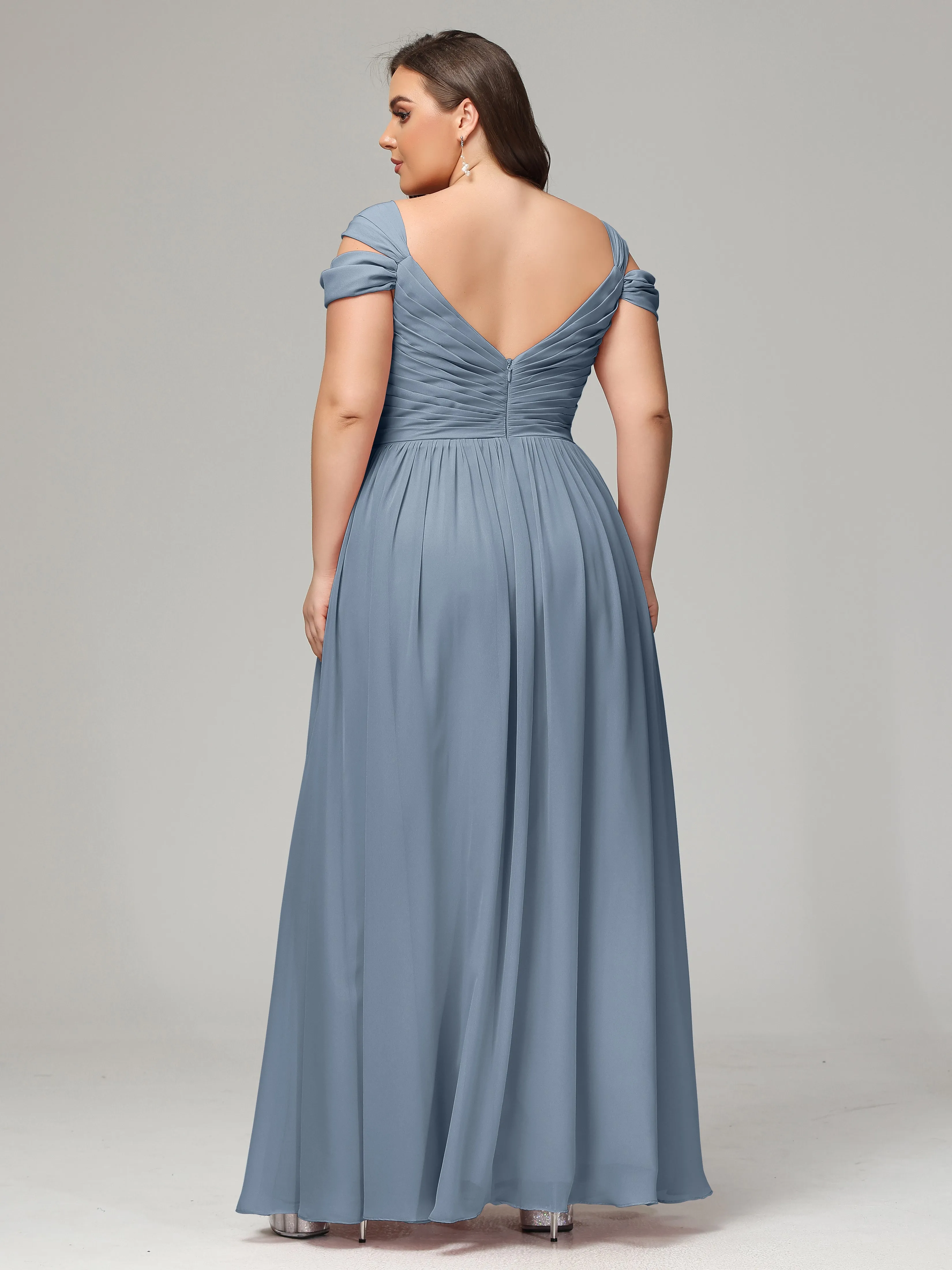 Cap Sleeves Chiffon Plus Size Bridesmaid Dresses With Split