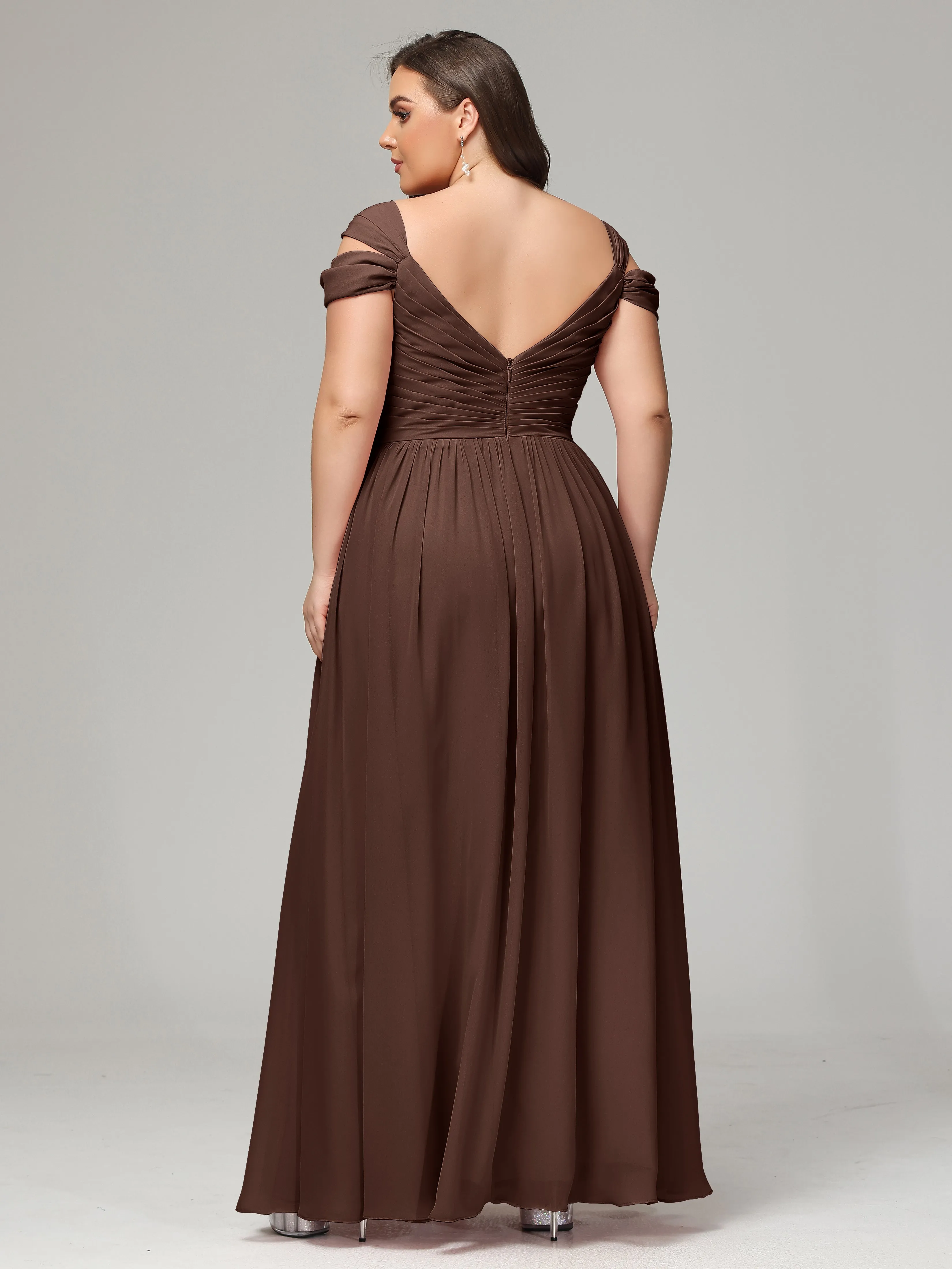 Cap Sleeves Chiffon Plus Size Bridesmaid Dresses With Split