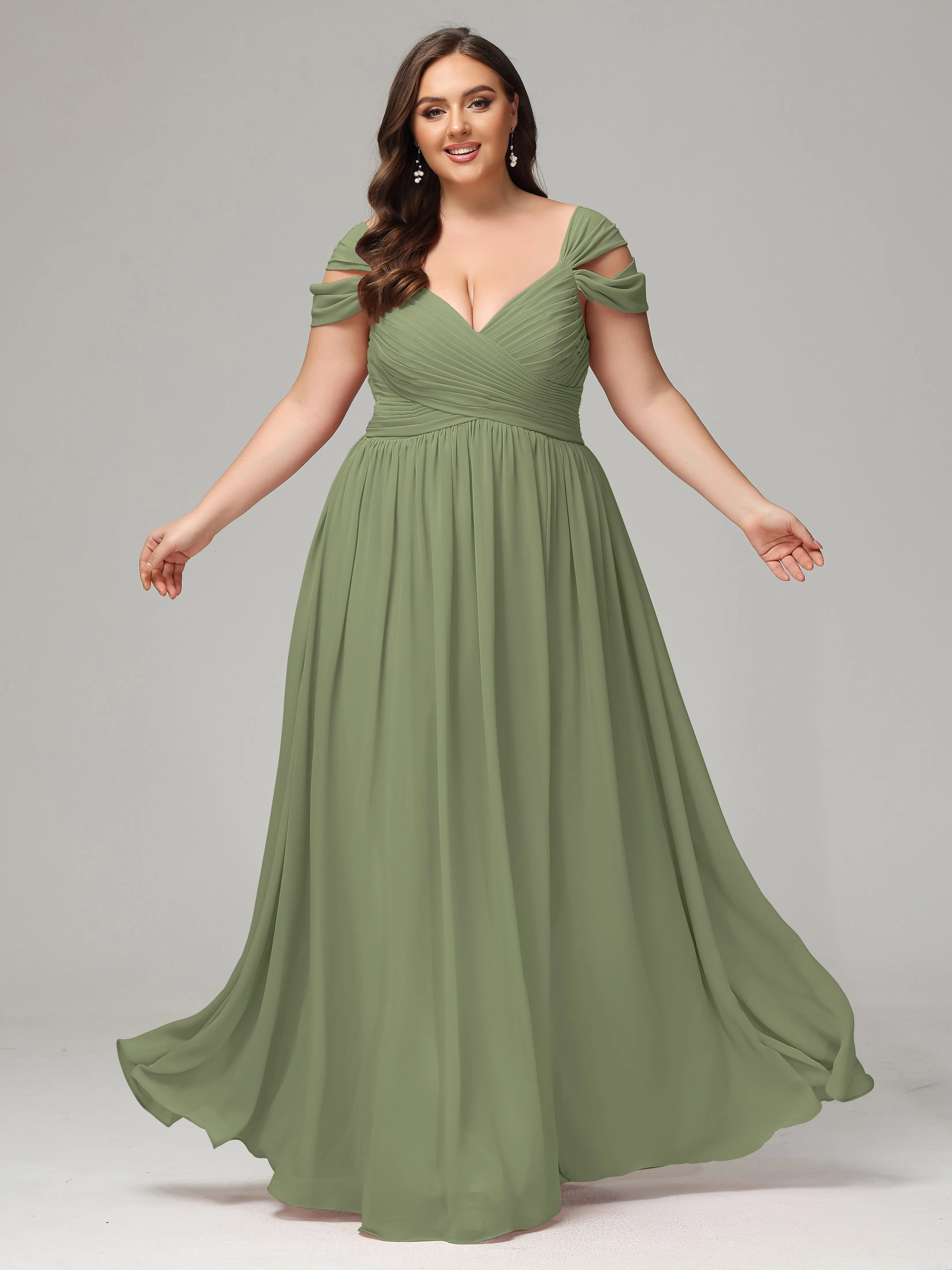 Cap Sleeves Chiffon Plus Size Bridesmaid Dresses With Split