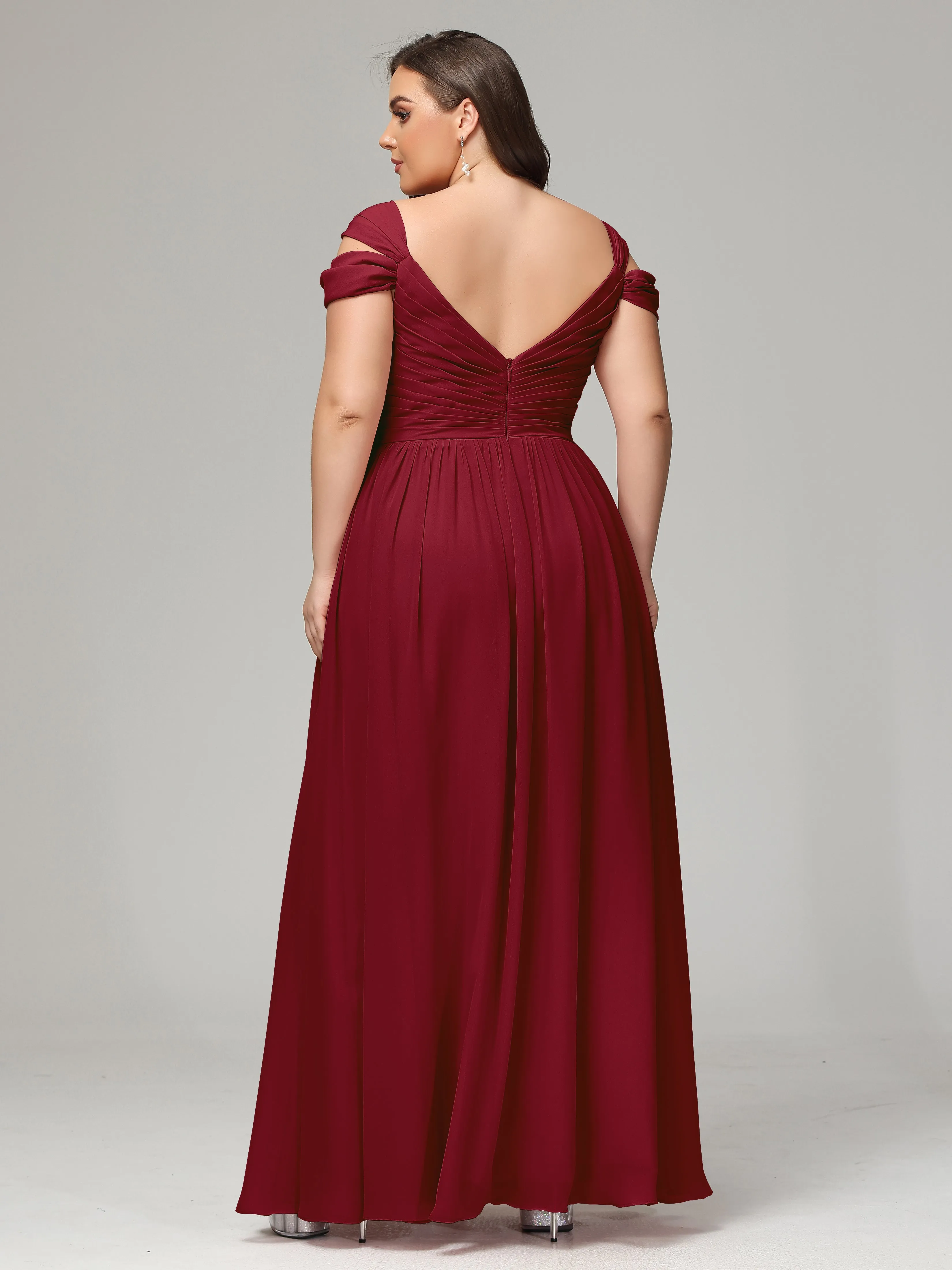 Cap Sleeves Chiffon Plus Size Bridesmaid Dresses With Split