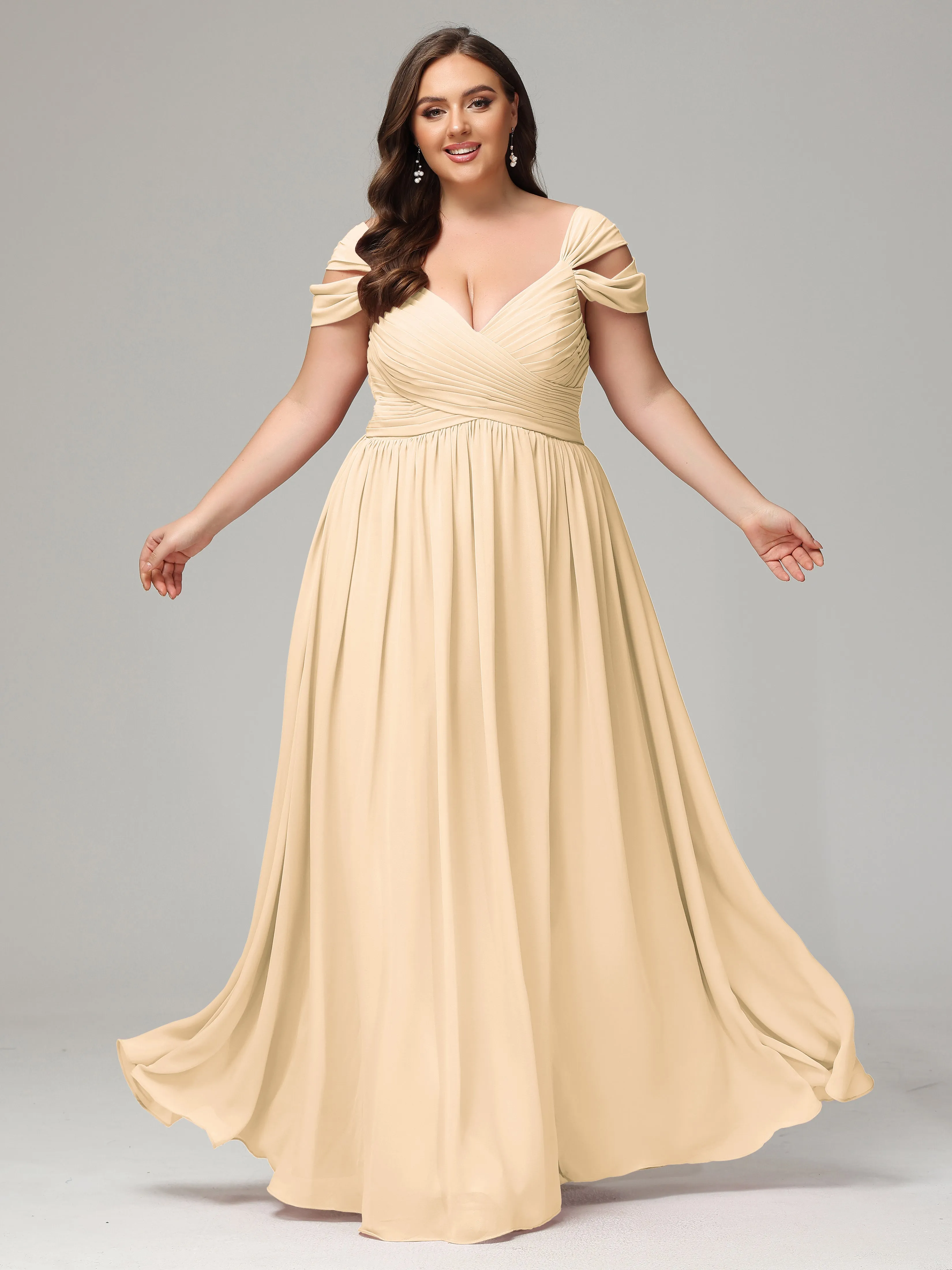 Cap Sleeves Chiffon Plus Size Bridesmaid Dresses With Split