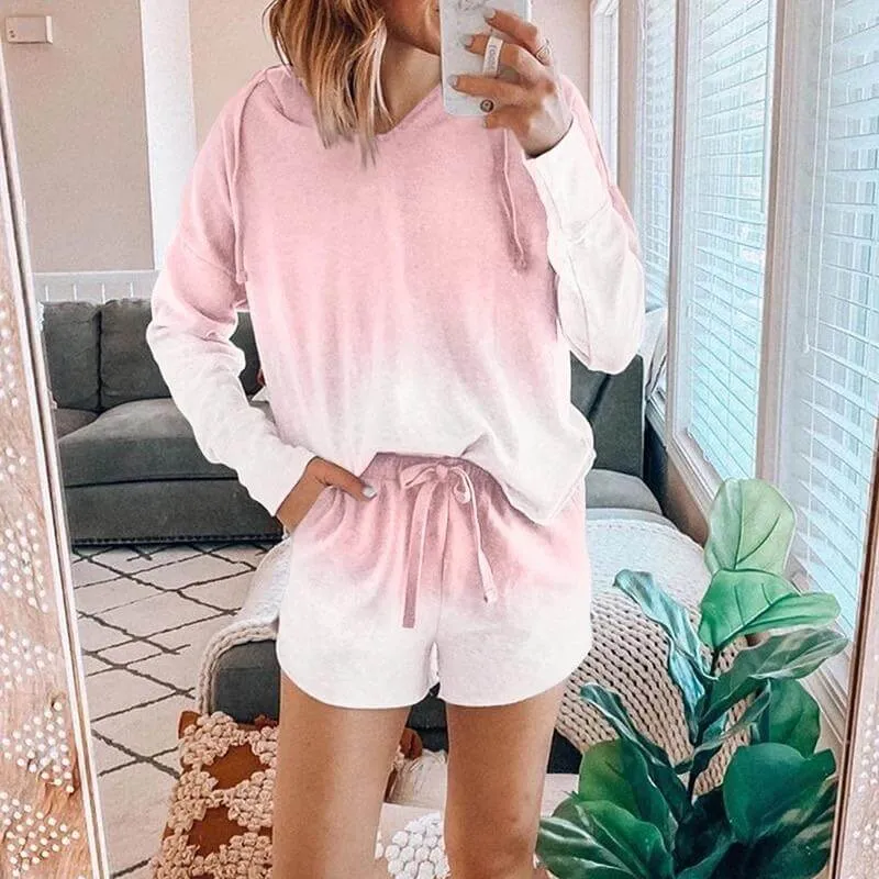 Casual Pajamas Gradient Loose High Waist Long Sleeve Two Pieces Set
