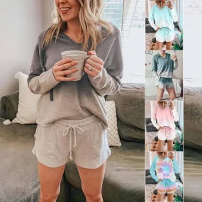 Casual Pajamas Gradient Loose High Waist Long Sleeve Two Pieces Set