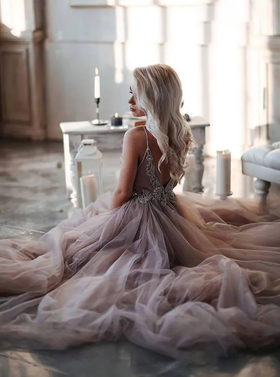 Chic A-line Prom Dresses Spaghetti Straps Long Prom Dresses