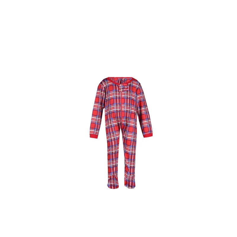 Christmas Long Sleeve Pure Red Top and Long Plaid Pants Family Matching Pajamas-2