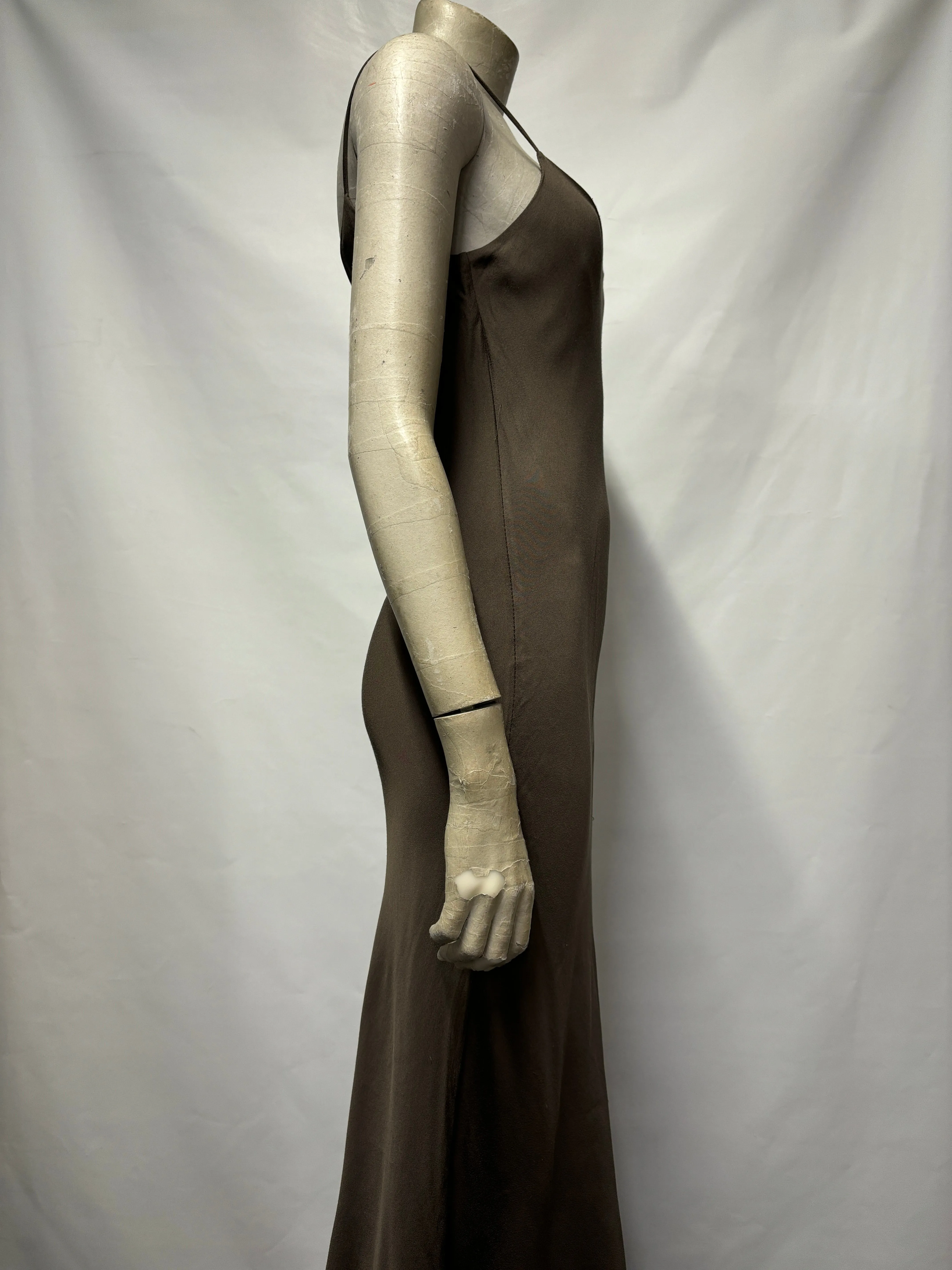 Comeandget Khaki Green Satin Midi Slip Dress Small