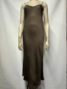 Comeandget Khaki Green Satin Midi Slip Dress Small
