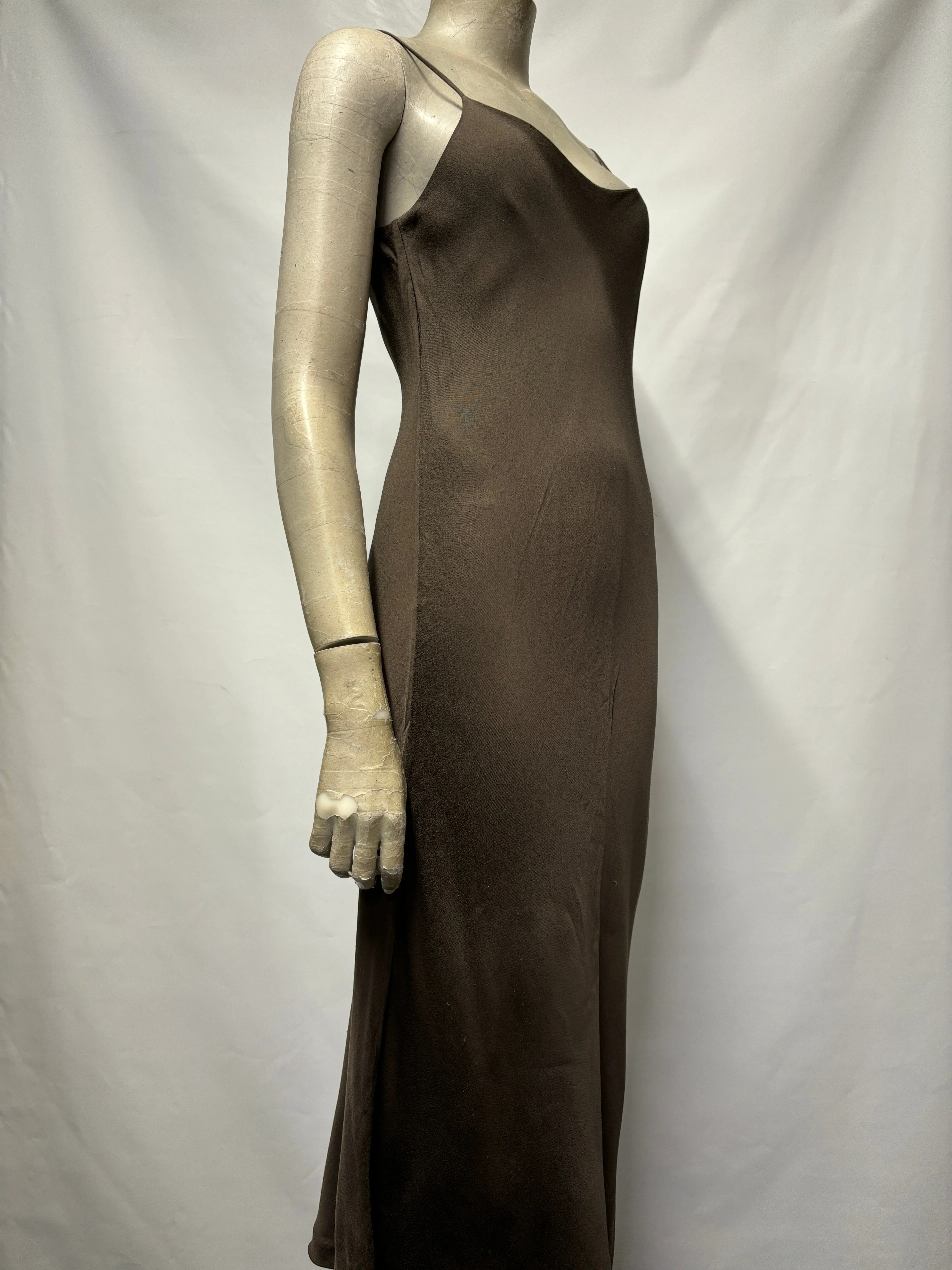 Comeandget Khaki Green Satin Midi Slip Dress Small