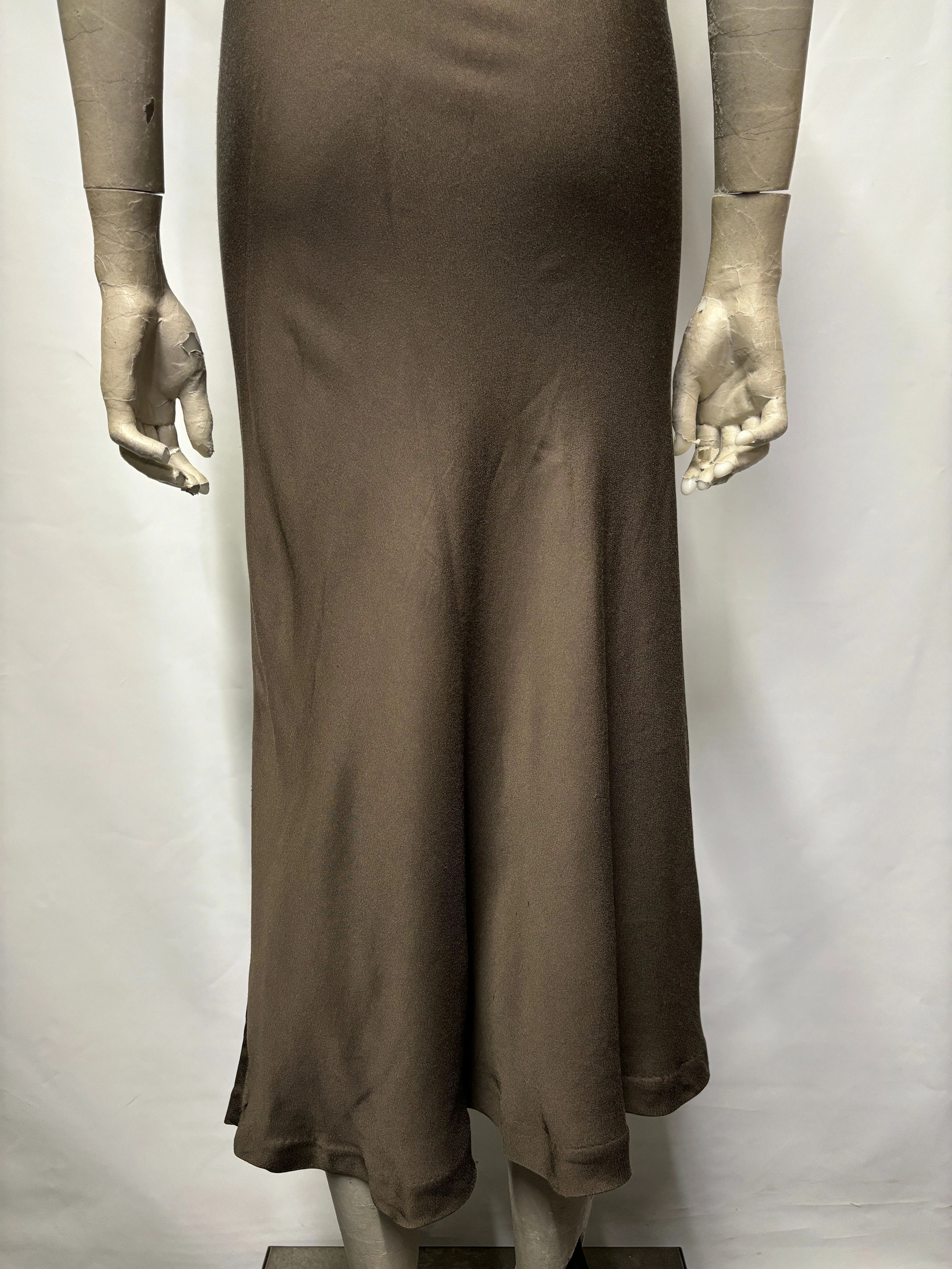 Comeandget Khaki Green Satin Midi Slip Dress Small