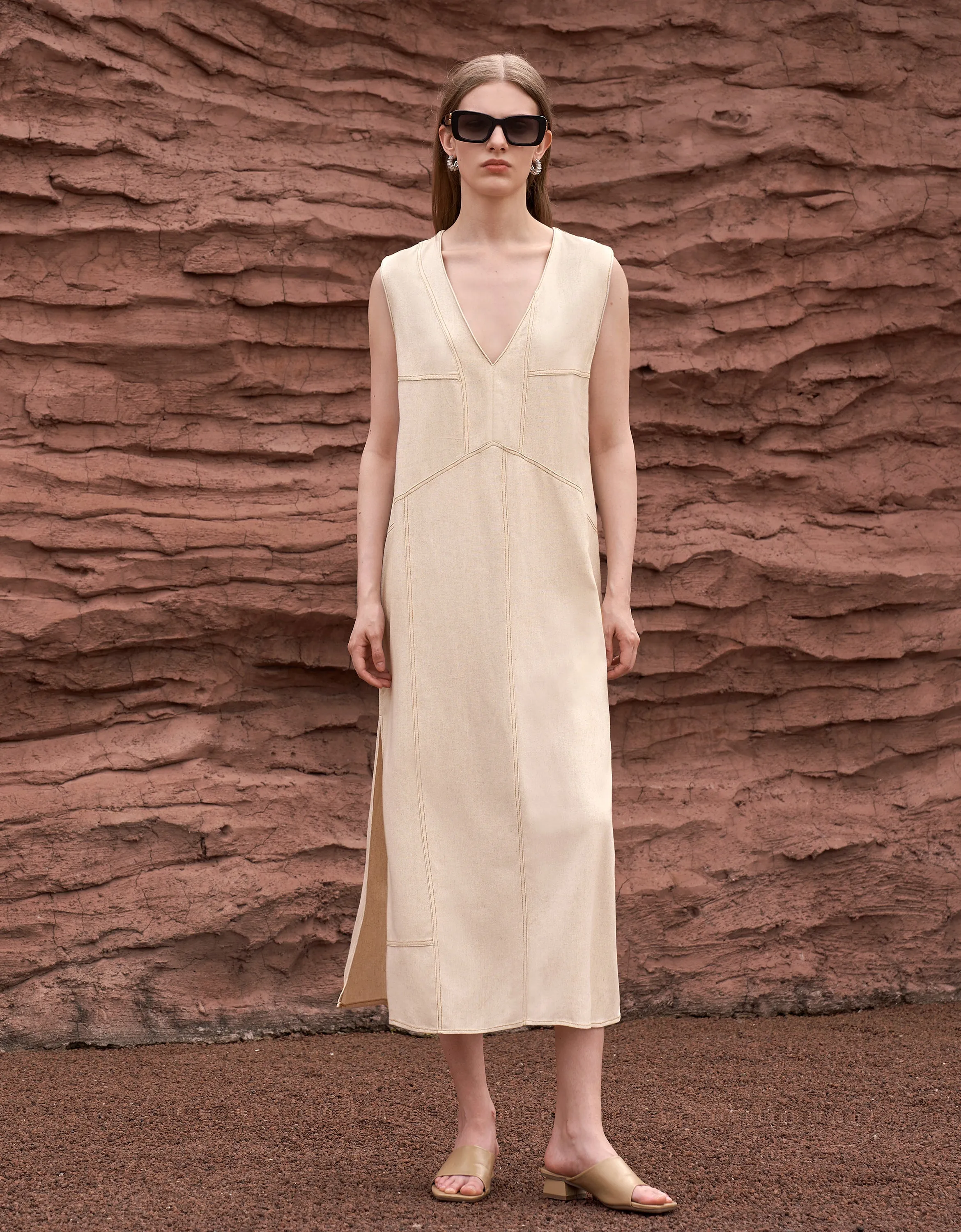 Contrast Topstitch Dress