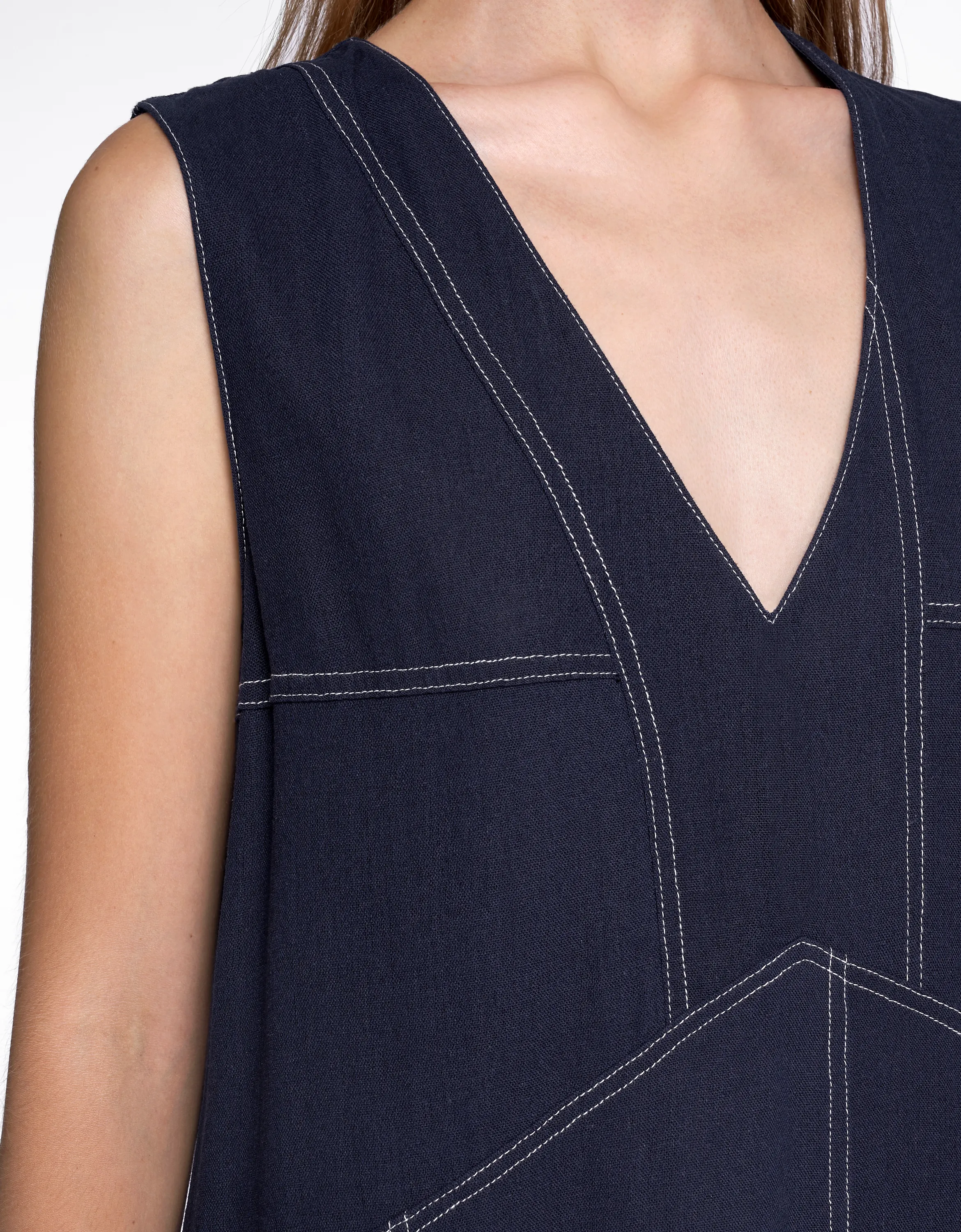 Contrast Topstitch Dress