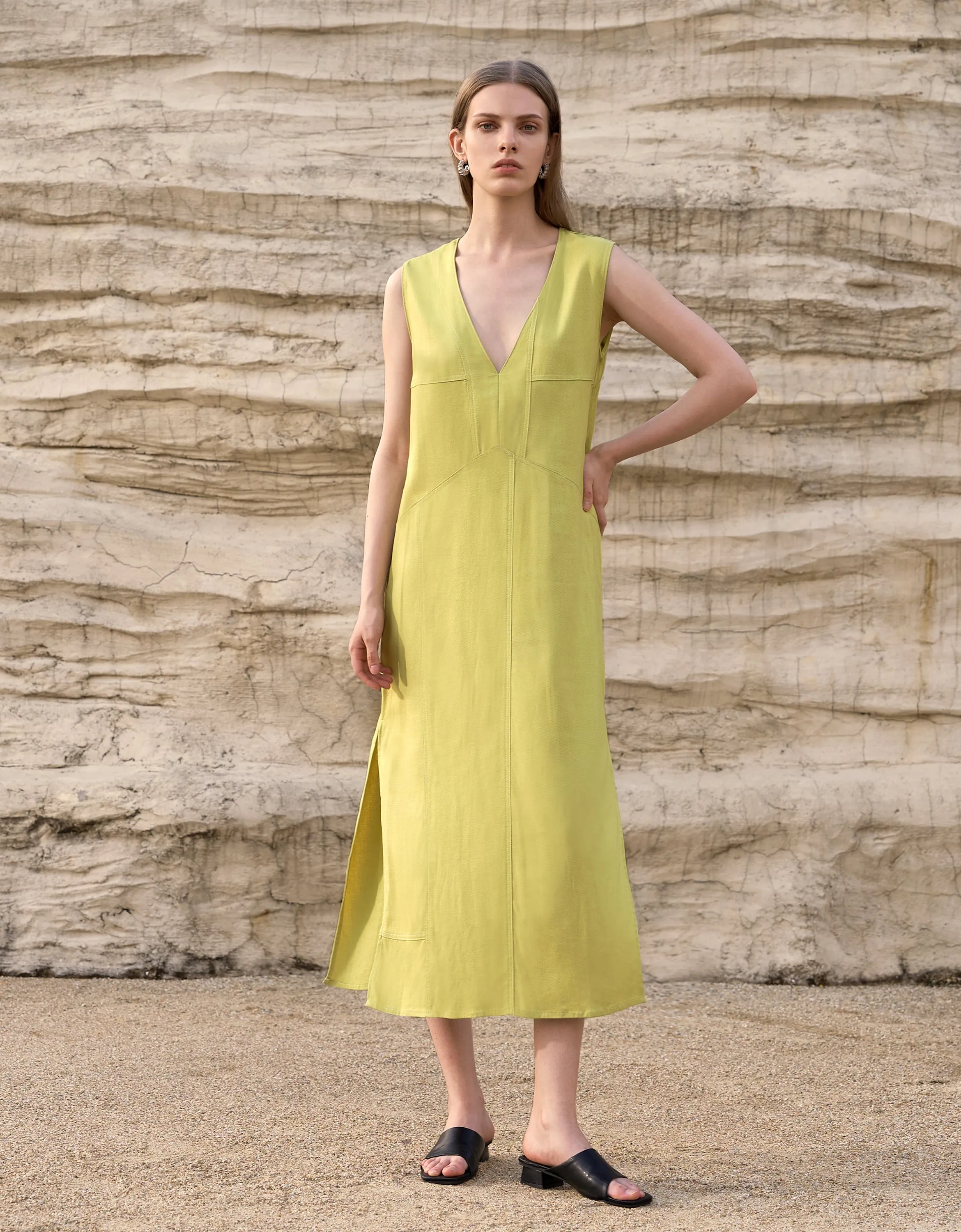 Contrast Topstitch Dress