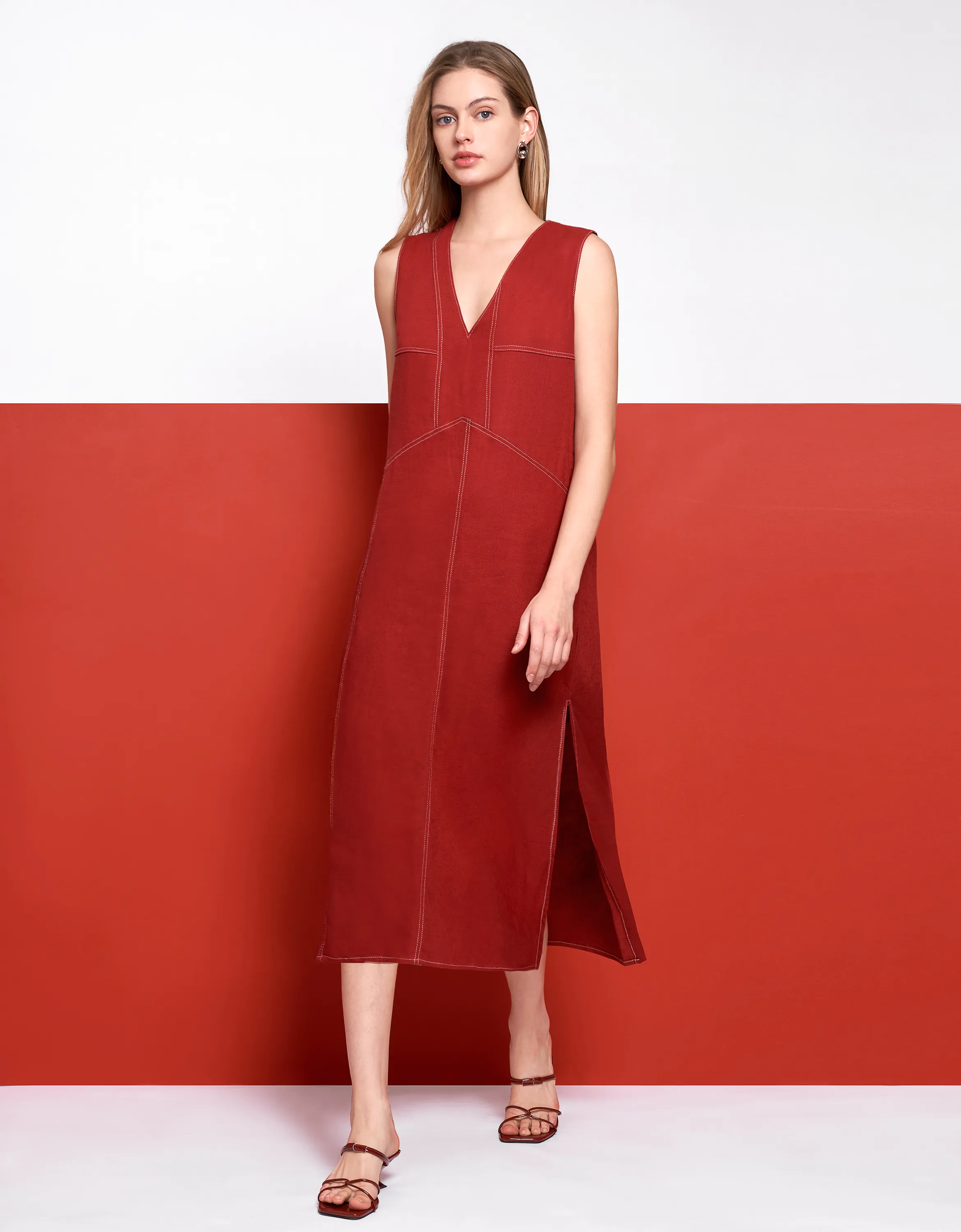 Contrast Topstitch Dress