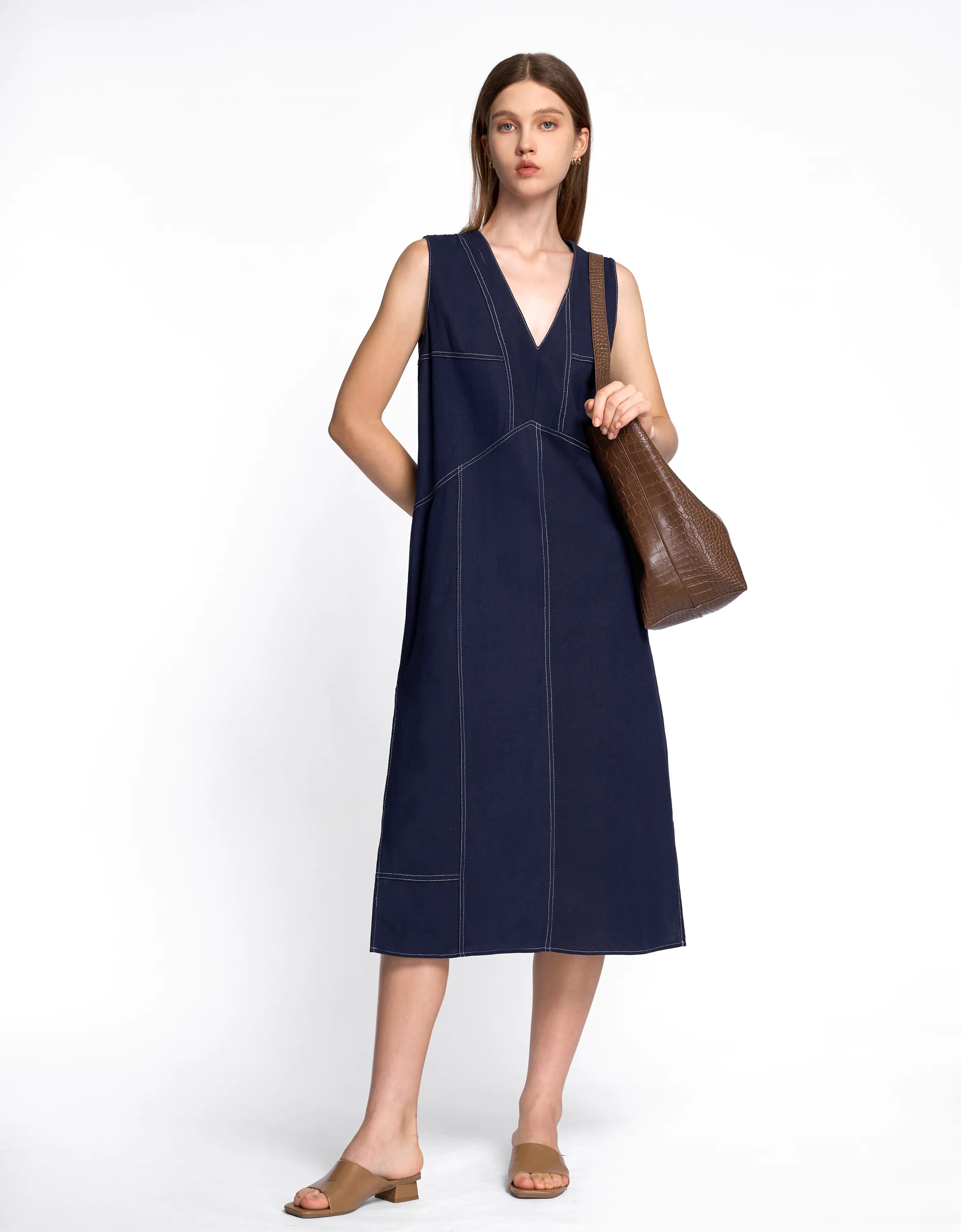 Contrast Topstitch Dress