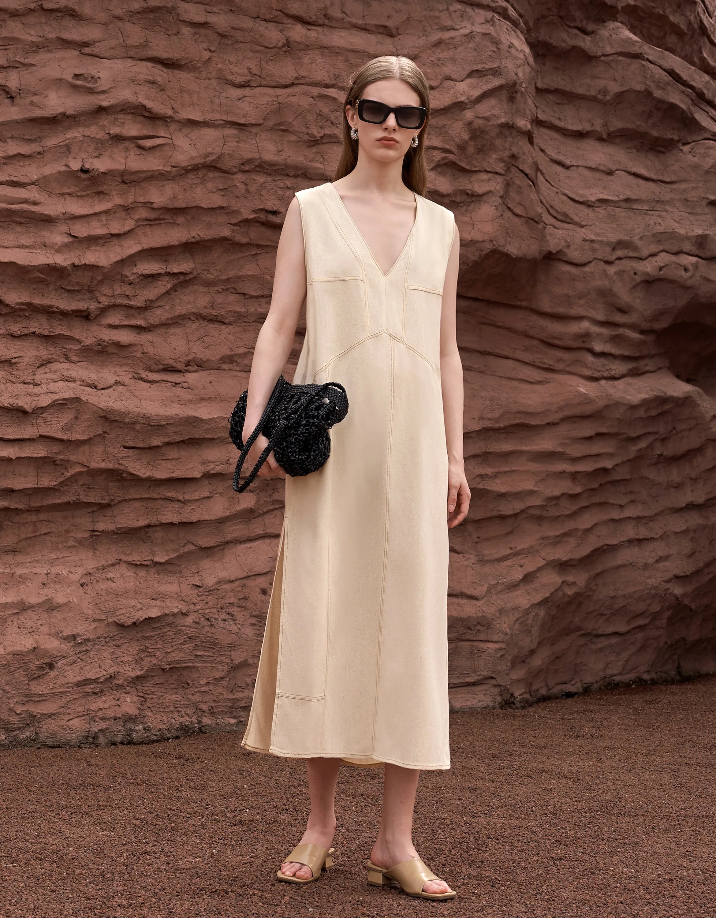 Contrast Topstitch Dress