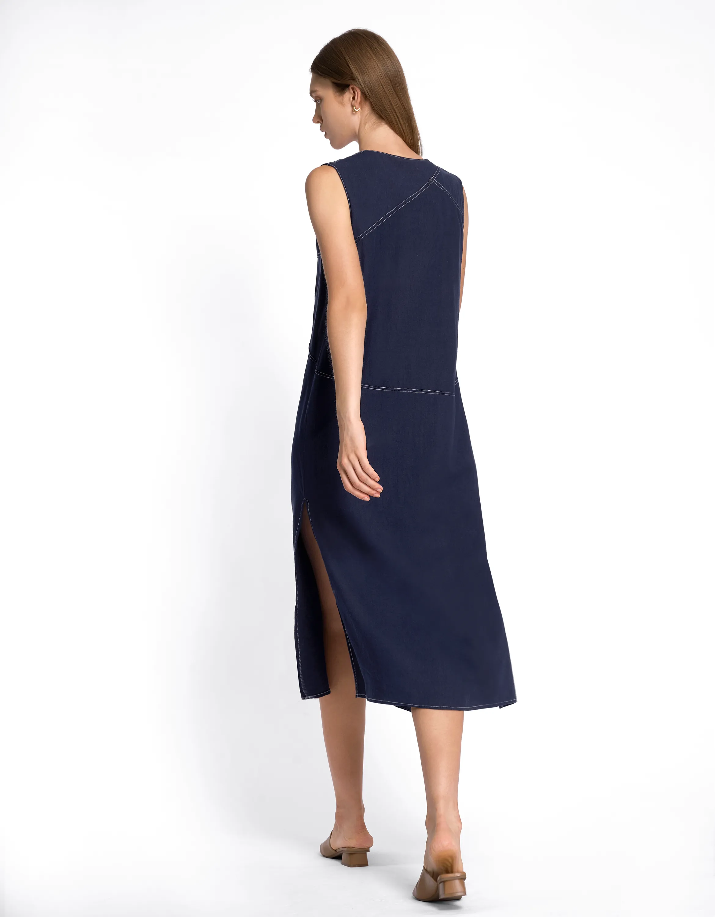 Contrast Topstitch Dress