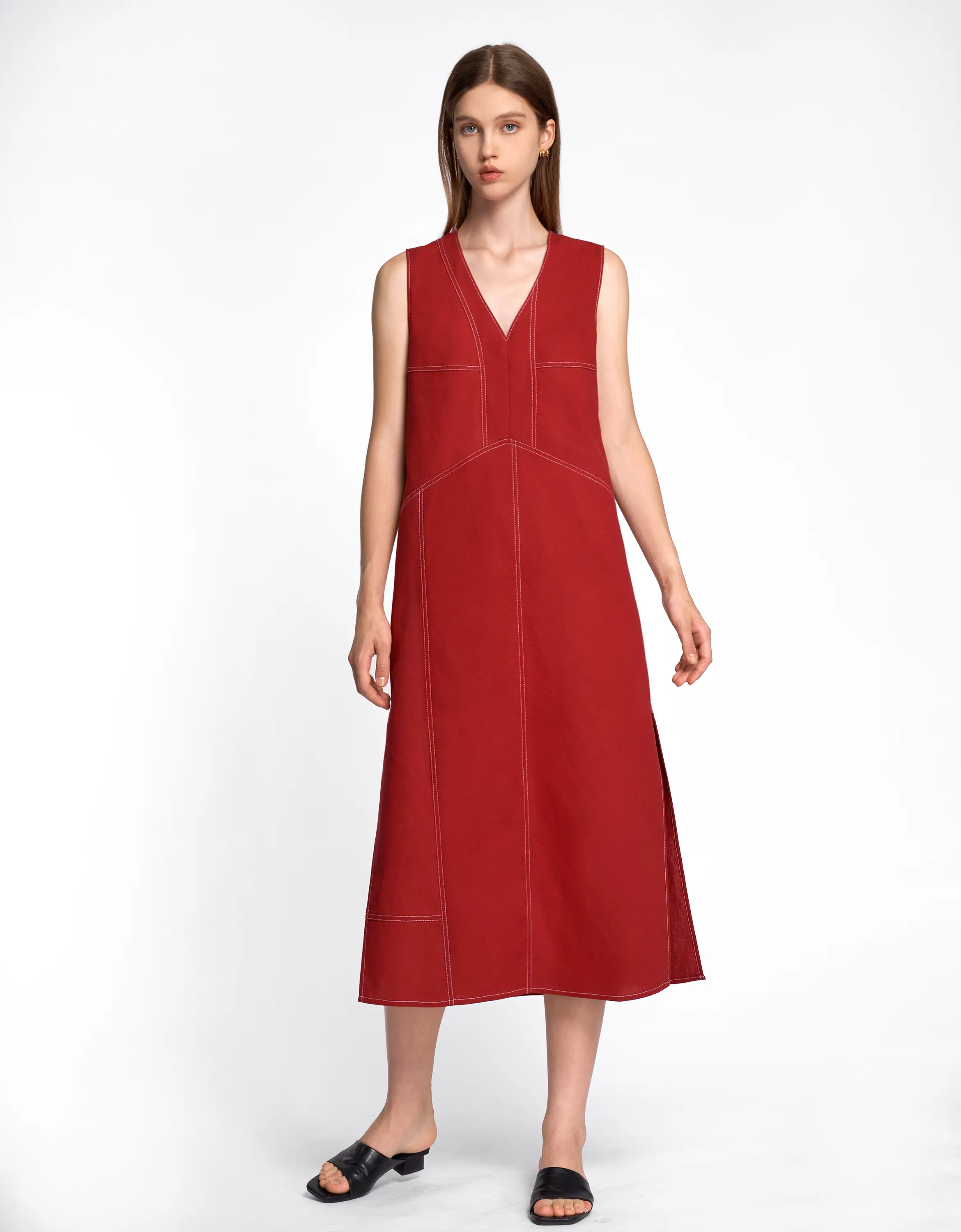 Contrast Topstitch Dress