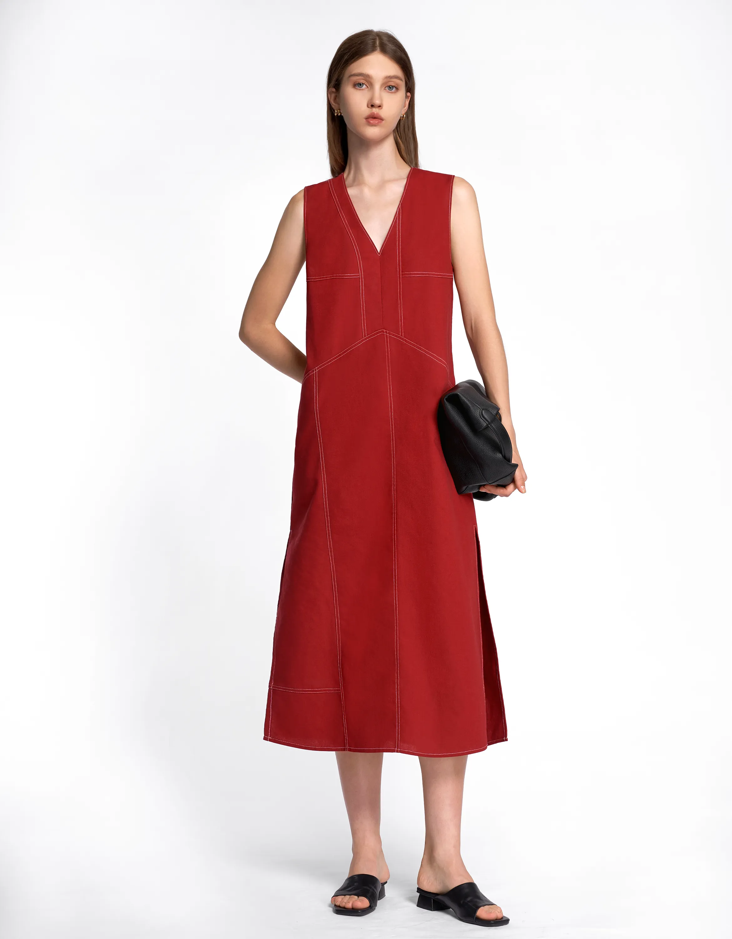 Contrast Topstitch Dress