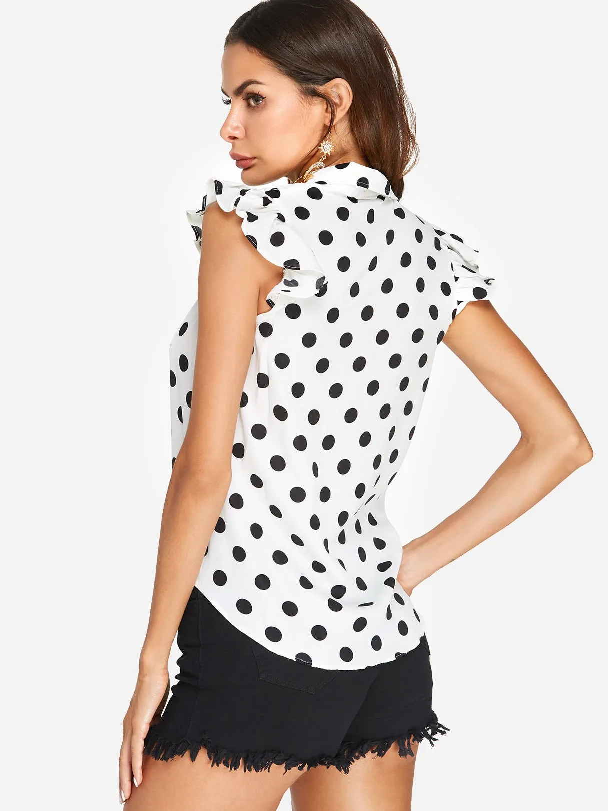 Custom Classic Collar Polka Dot Sleeveless Black & White T-Shirts