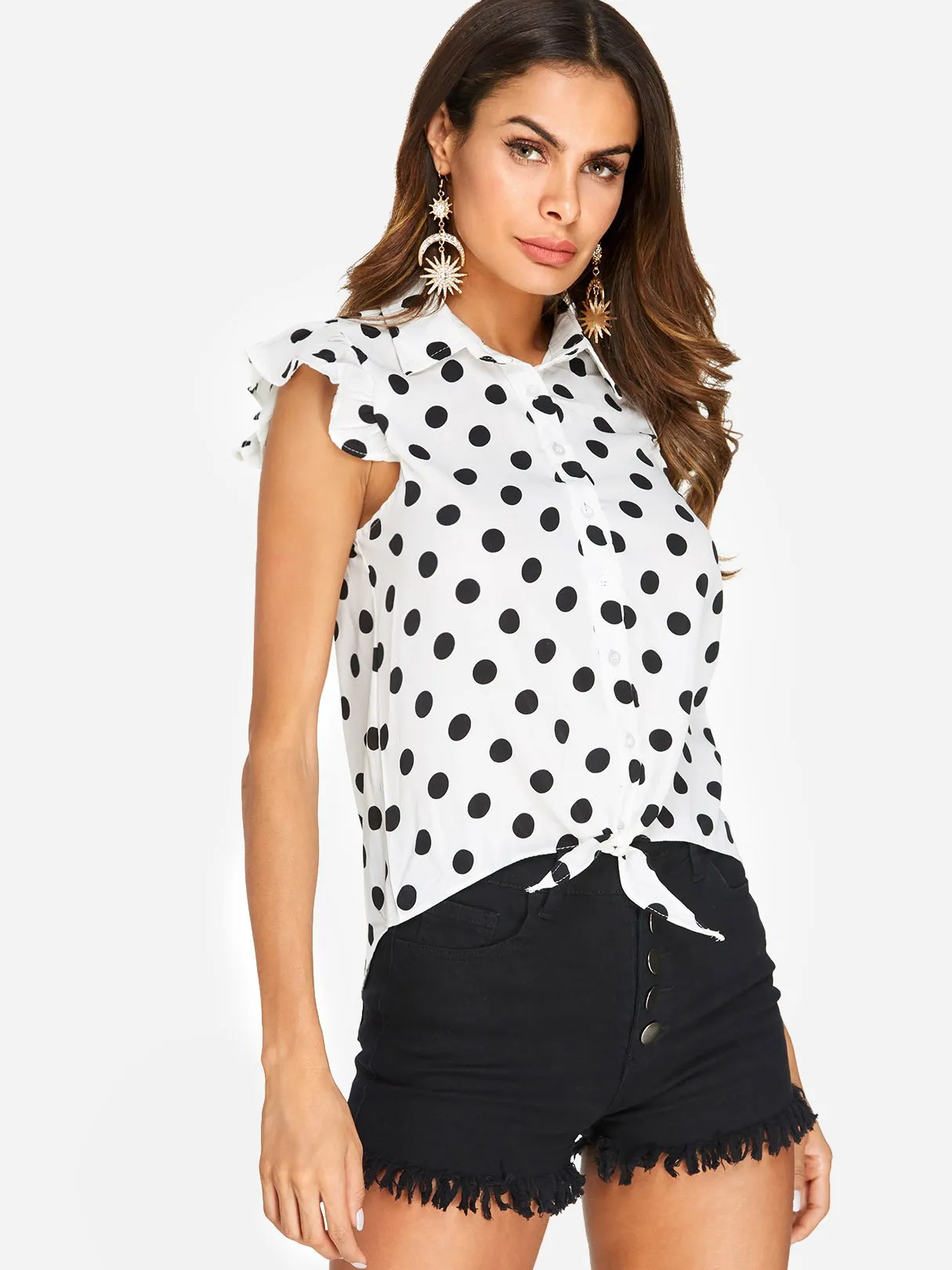 Custom Classic Collar Polka Dot Sleeveless Black & White T-Shirts