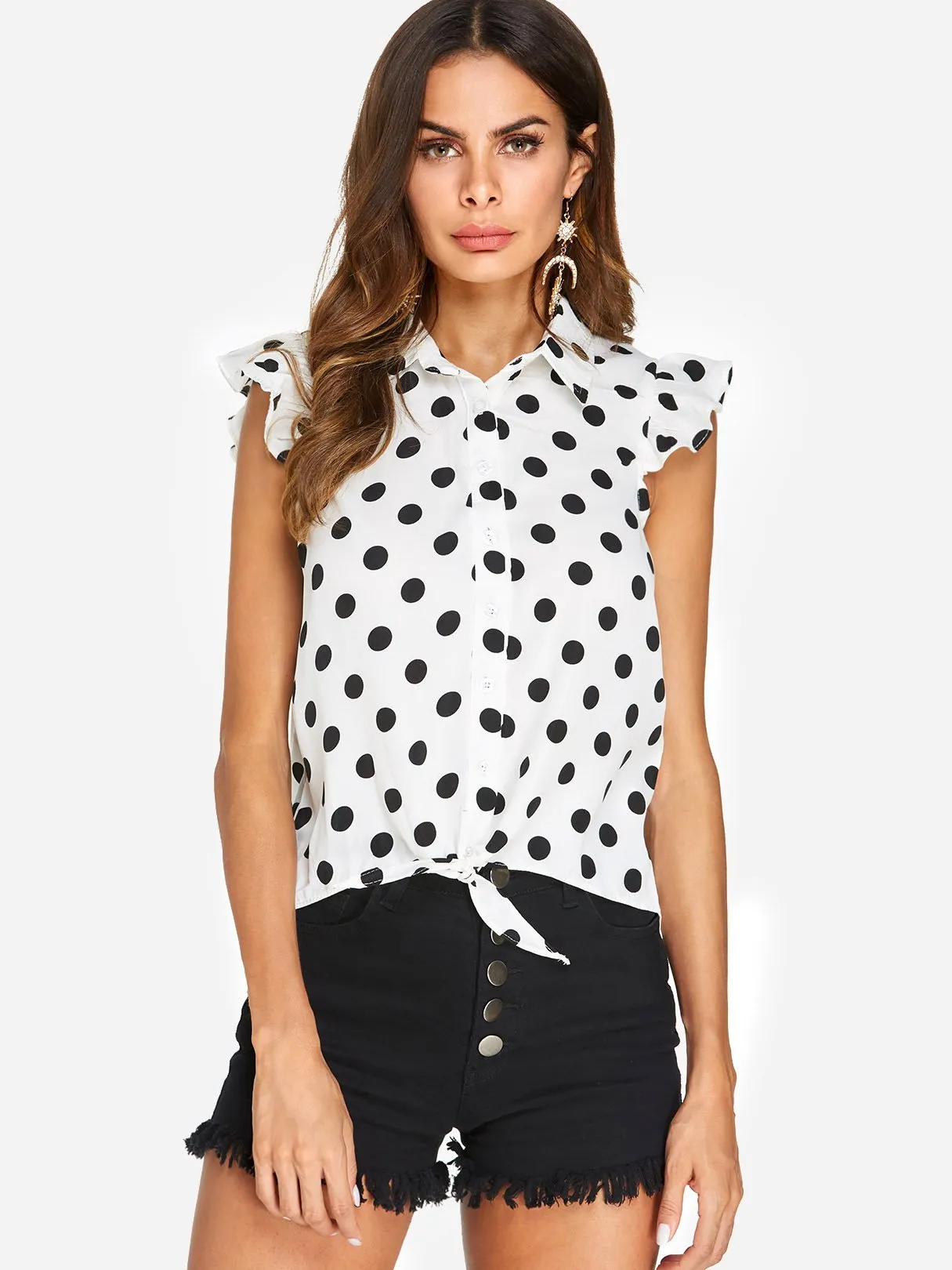 Custom Classic Collar Polka Dot Sleeveless Black & White T-Shirts