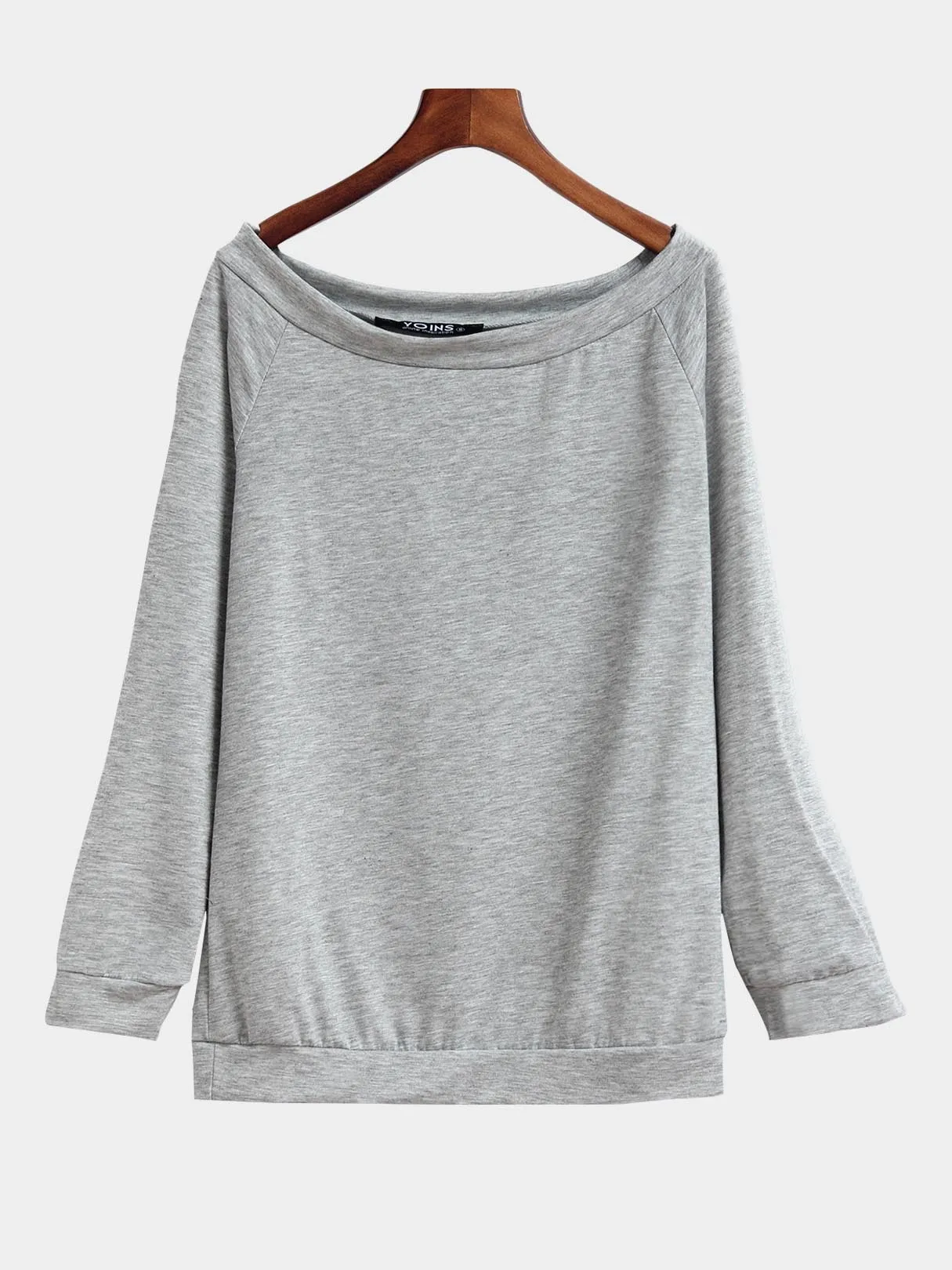 Custom Off The Shoulder Long Sleeve Light Grey T-Shirts