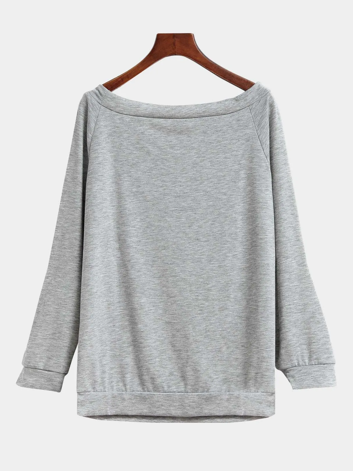 Custom Off The Shoulder Long Sleeve Light Grey T-Shirts