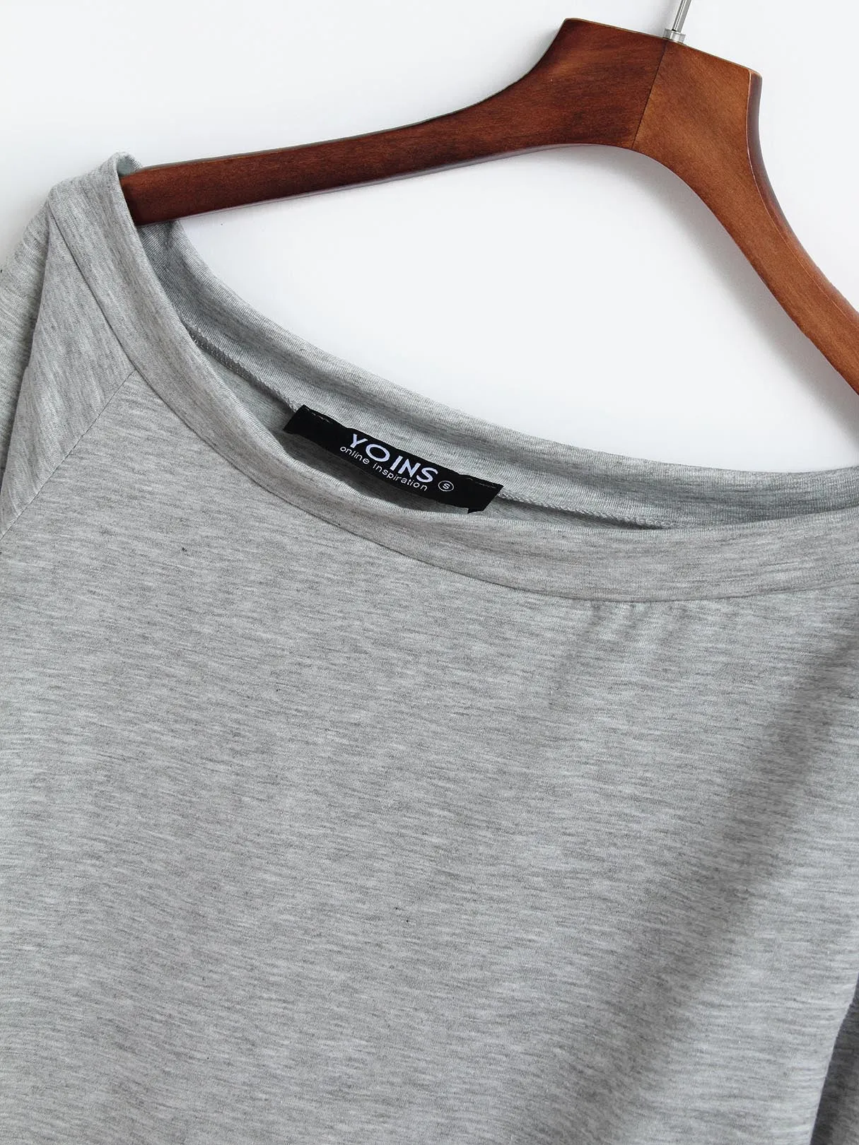 Custom Off The Shoulder Long Sleeve Light Grey T-Shirts
