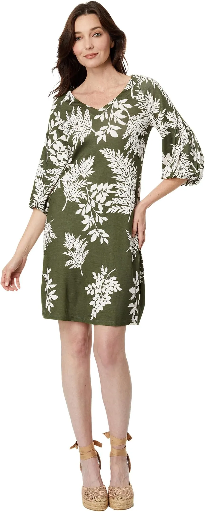 Darcy Whisper Fronds Tommy Bahama Sleeve Dress in Olive Tree