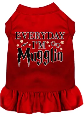 Everyday I'm Mugglin Screen Print Dog Dress Red Med (12)