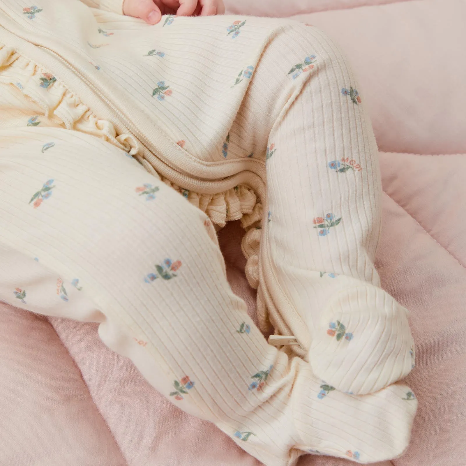 Floral Frilled Ribbed Clever Zip Baby Pajamas