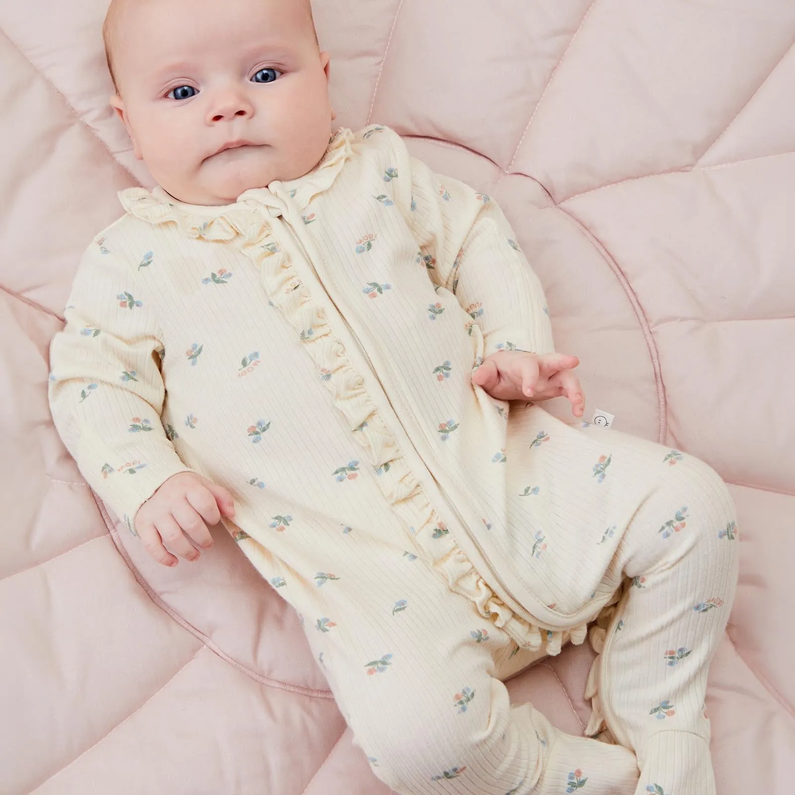Floral Frilled Ribbed Clever Zip Baby Pajamas