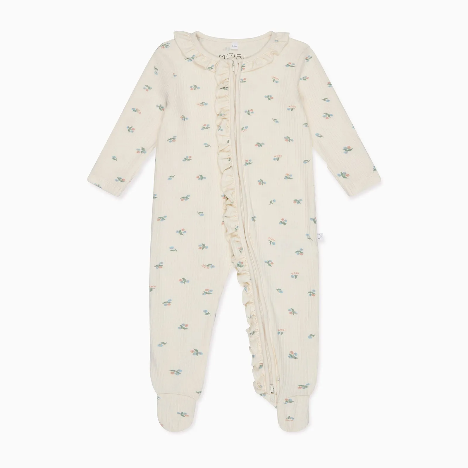 Floral Frilled Ribbed Clever Zip Baby Pajamas