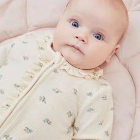 Floral Frilled Ribbed Clever Zip Baby Pajamas