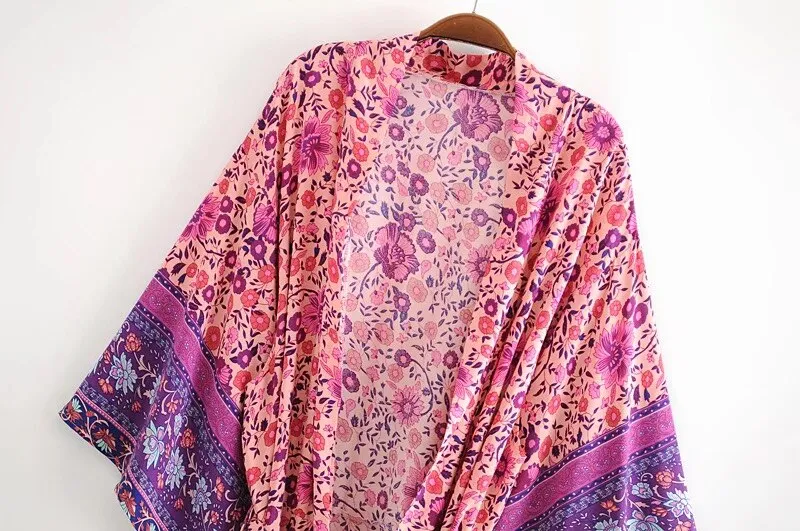 Floral Print Long Kimono Dress