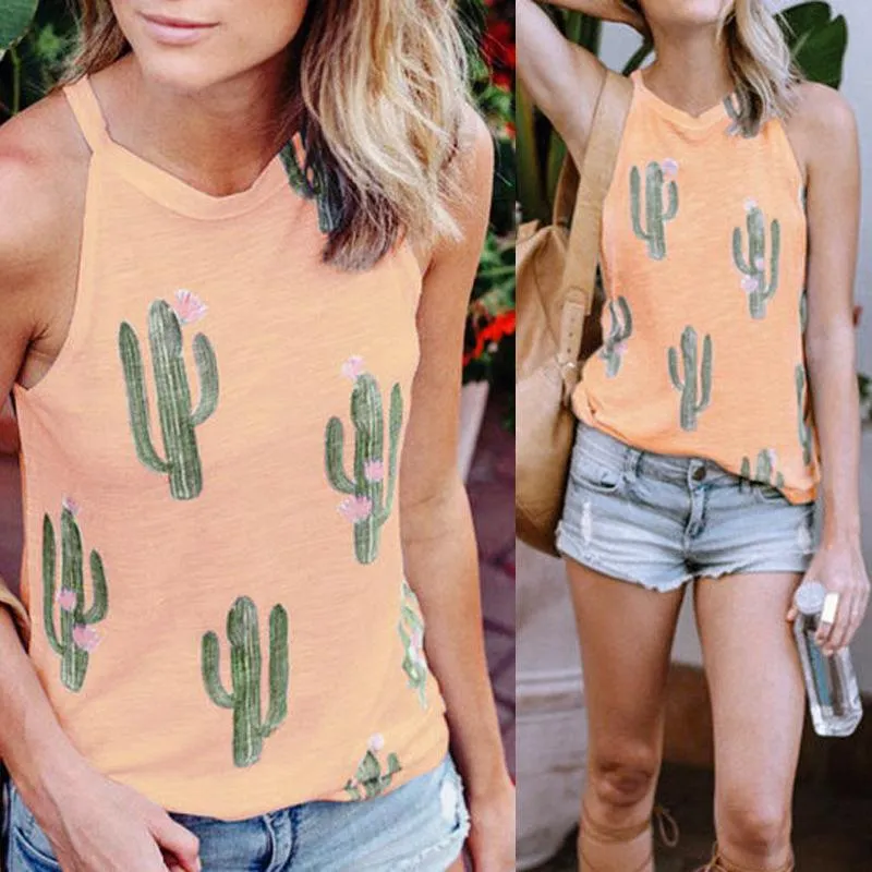 Free Ship Cactus Print High Neck Tank Tees