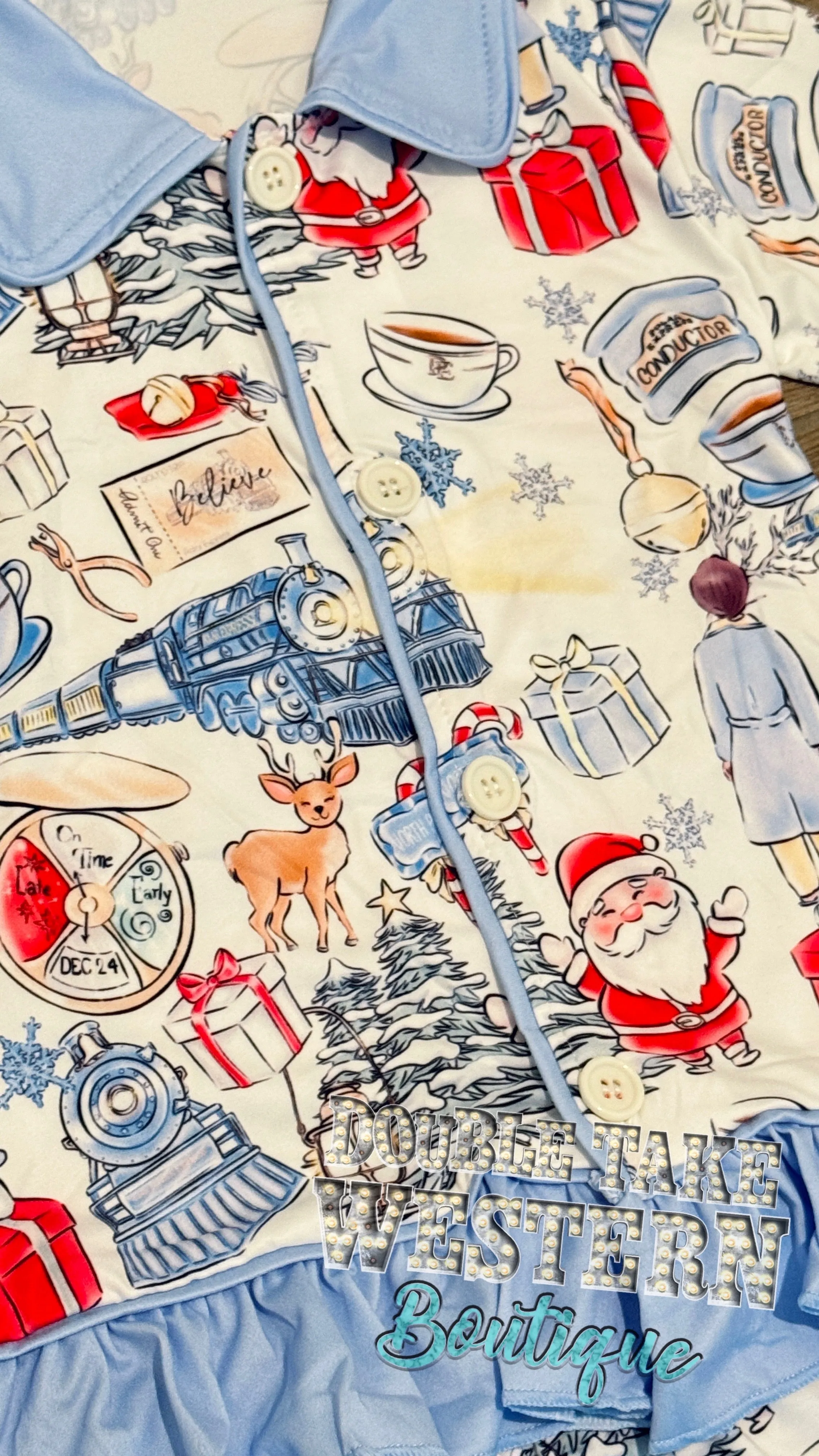 Girls Polar Express Believe Christmas Ruffle Christmas Pajama Set